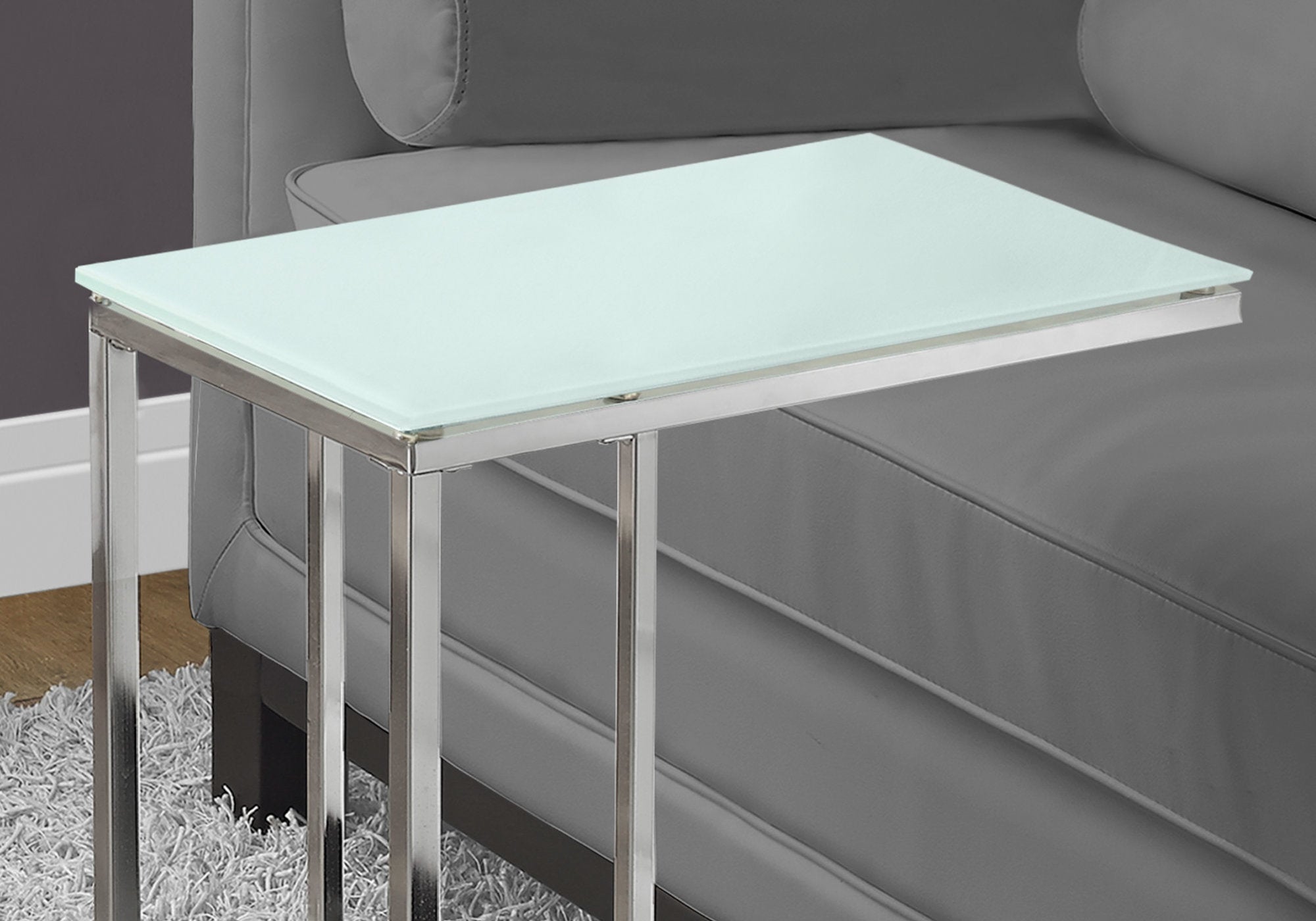 Modern Accent Table with Chrome Metal Frame & Frosted Tempered Glass Top - Stylish End Table for Living Room, Bedroom, or Office Decor