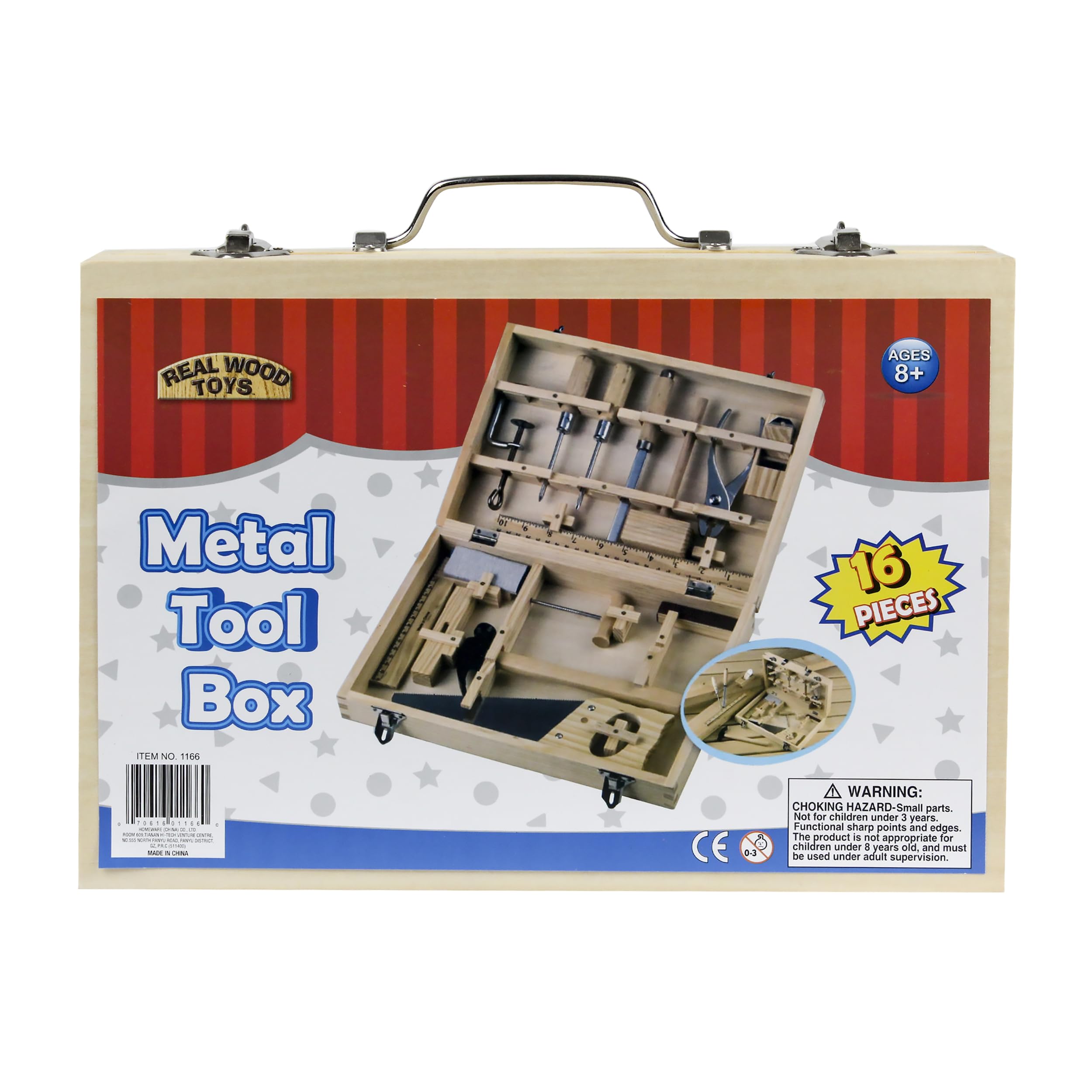 Durable Metal Tool Box for Kids - Real Wooden Toy Tools Set for Pretend Play & STEM Learning | Perfect for Playroom, Classroom & DIY Projects