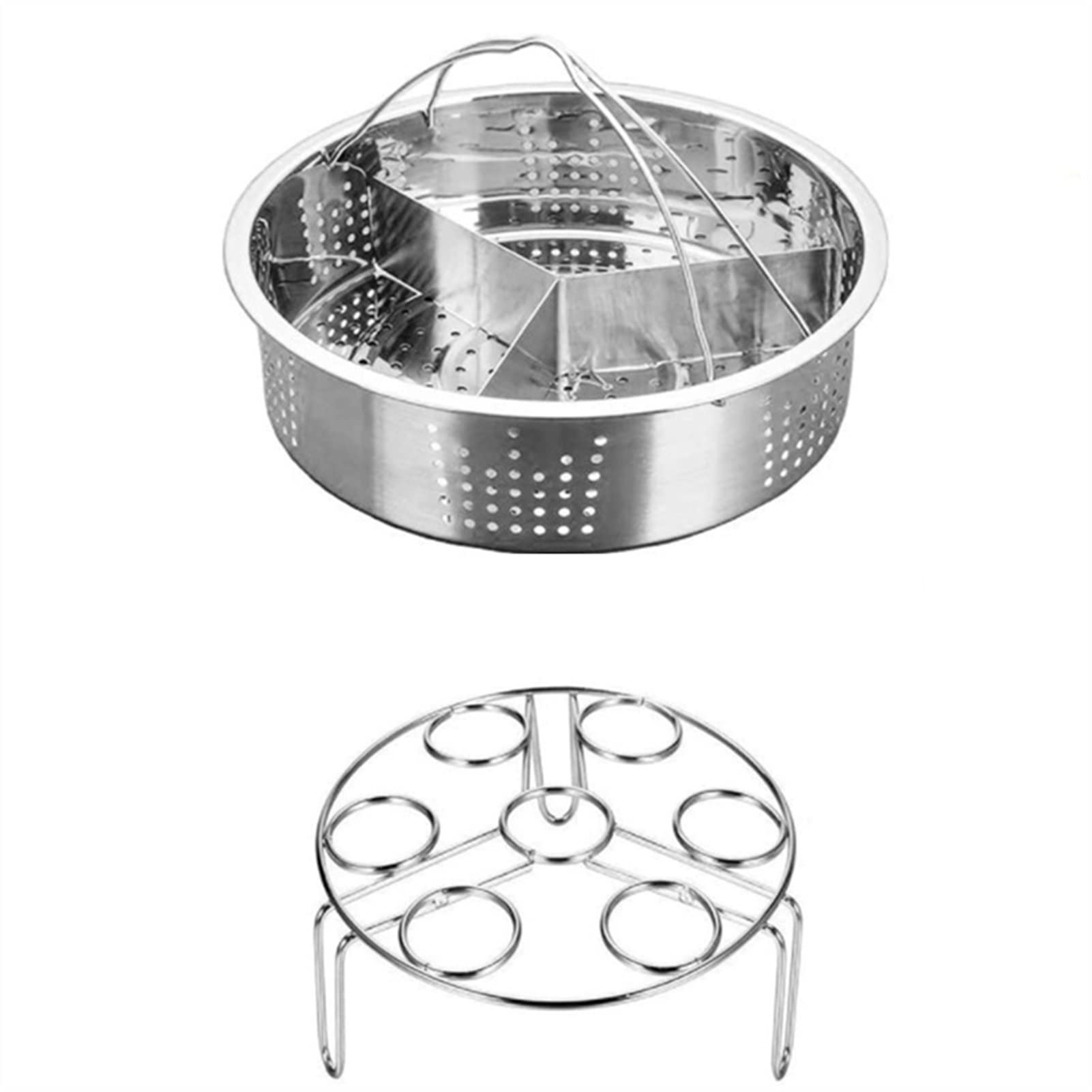 3-Piece Stainless Steel Steamer Rack Set for Pressure Cooker - Kitchen Cooking Accessories with Egg Steamer & Divider | Perfect for Steaming Vegetables, Dumplings, Seafood & Meal Prep (Color As Shown)