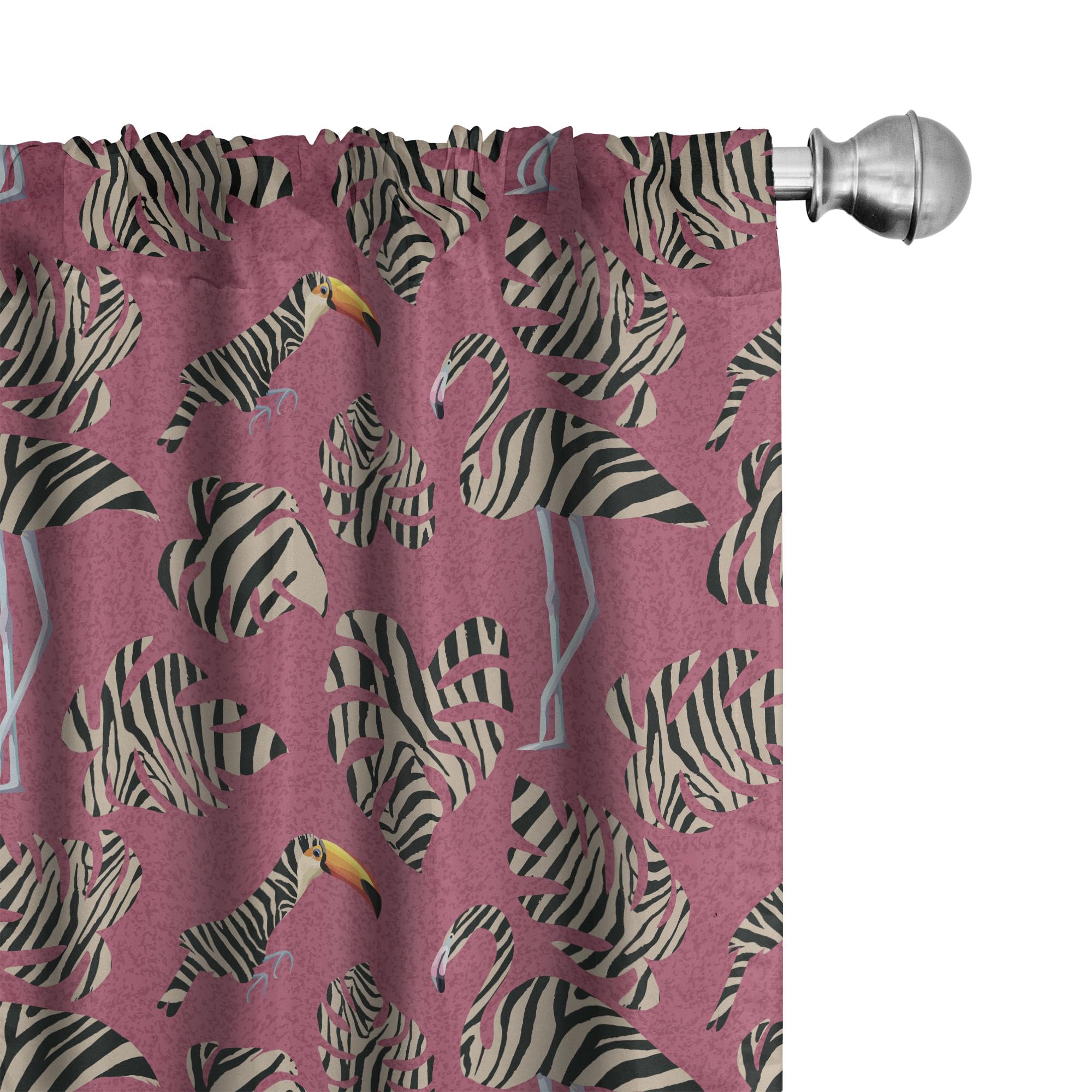 Ambesonne Pink Zebra Print Window Curtains with Flamingo & Toucan Tropical Leaf Design - Lightweight Blackout Drapes for Bedroom, Living Room - 2 Panel Set with Rod Pocket, 28