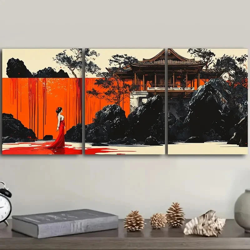 3-Piece Ancient Buildings Metal Art Prints - Ready to Hang Wall Decor for Living Room, Bedroom & Office - Vintage Architecture Painting for Home & Office Decoration