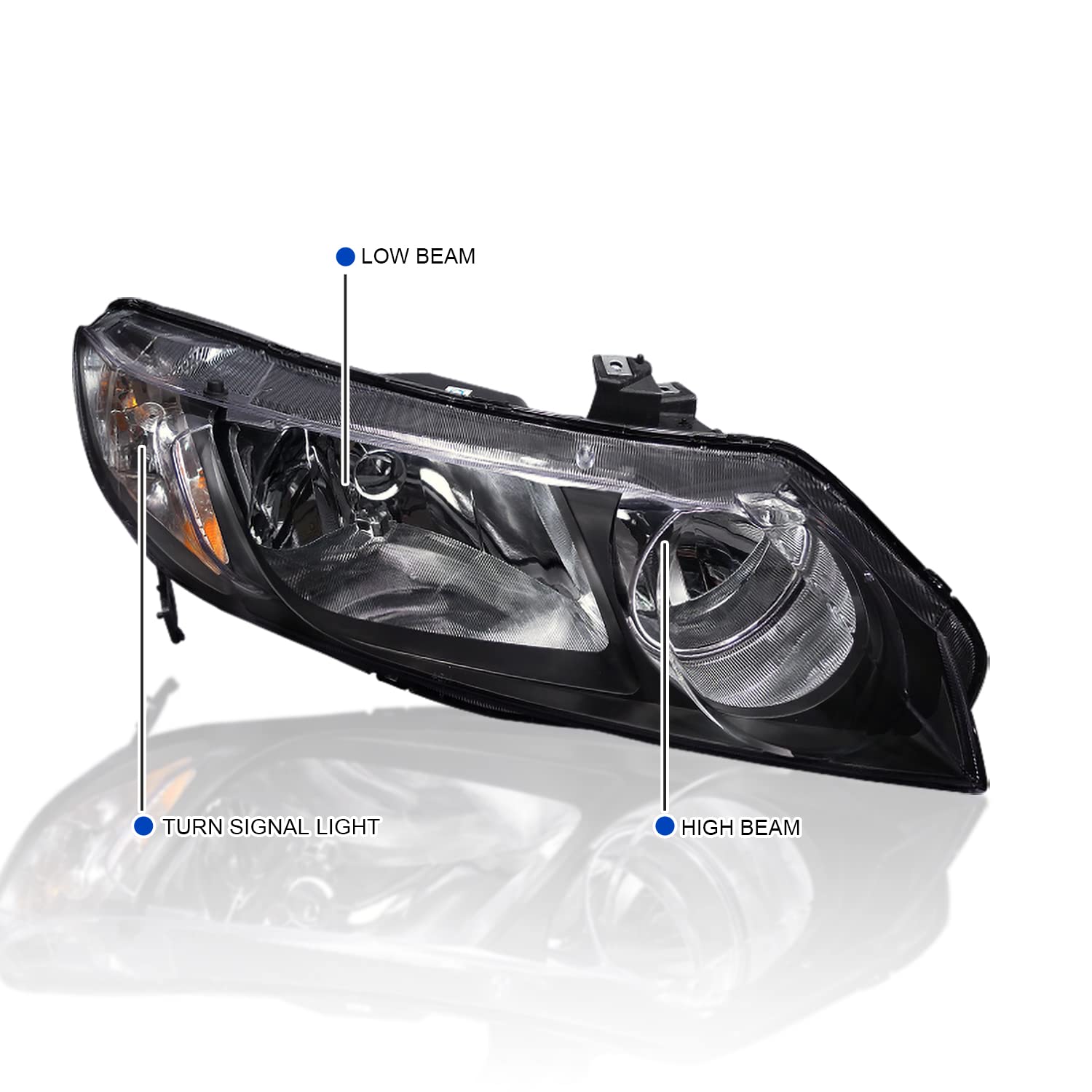 Spec-D Tuning Black Headlights for 2006-2011 Honda Civic 4-Door Sedan - Left & Right Pair Headlight Assembly - Upgrade Your Ride with Stylish Nighttime Visibility