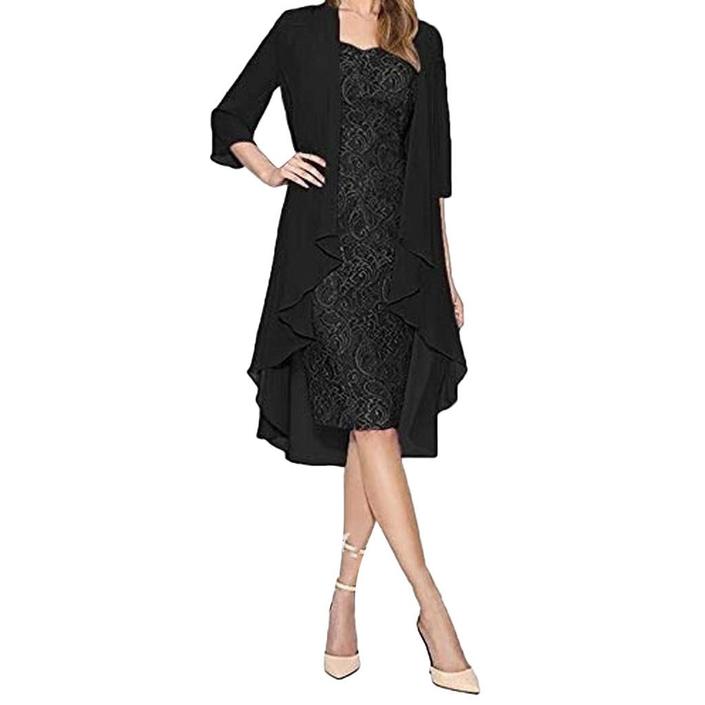 Shakumy Women's Elegant Two-Piece Long Cardigan Lace Jacket Dress Plus Size Formal Outfit for Wedding Guest, Cocktail Party & Special Occasions