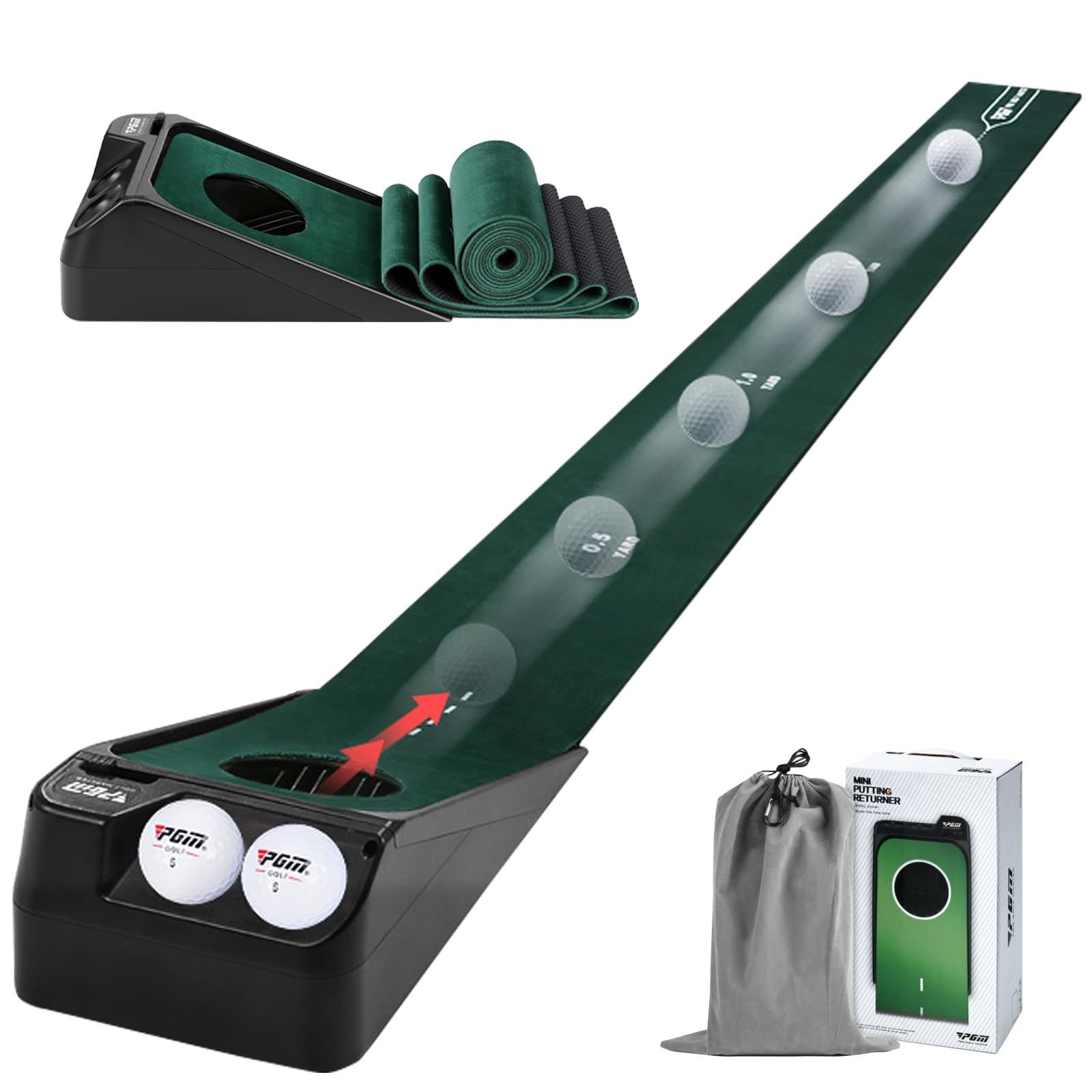 PGM Indoor Golf Putting Green Mat with Electric Ball Return - Portable Practice Putting Matt for Home & Office - Perfect Golf Training Aid & Gift for Men - Improve Your Short Game in Any Weather