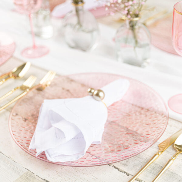 Pink Hammered 13 Inch Round Plastic Charger Plates - Set of 4 - Elegant Dinnerware for Weddings, Parties & Special Occasions
