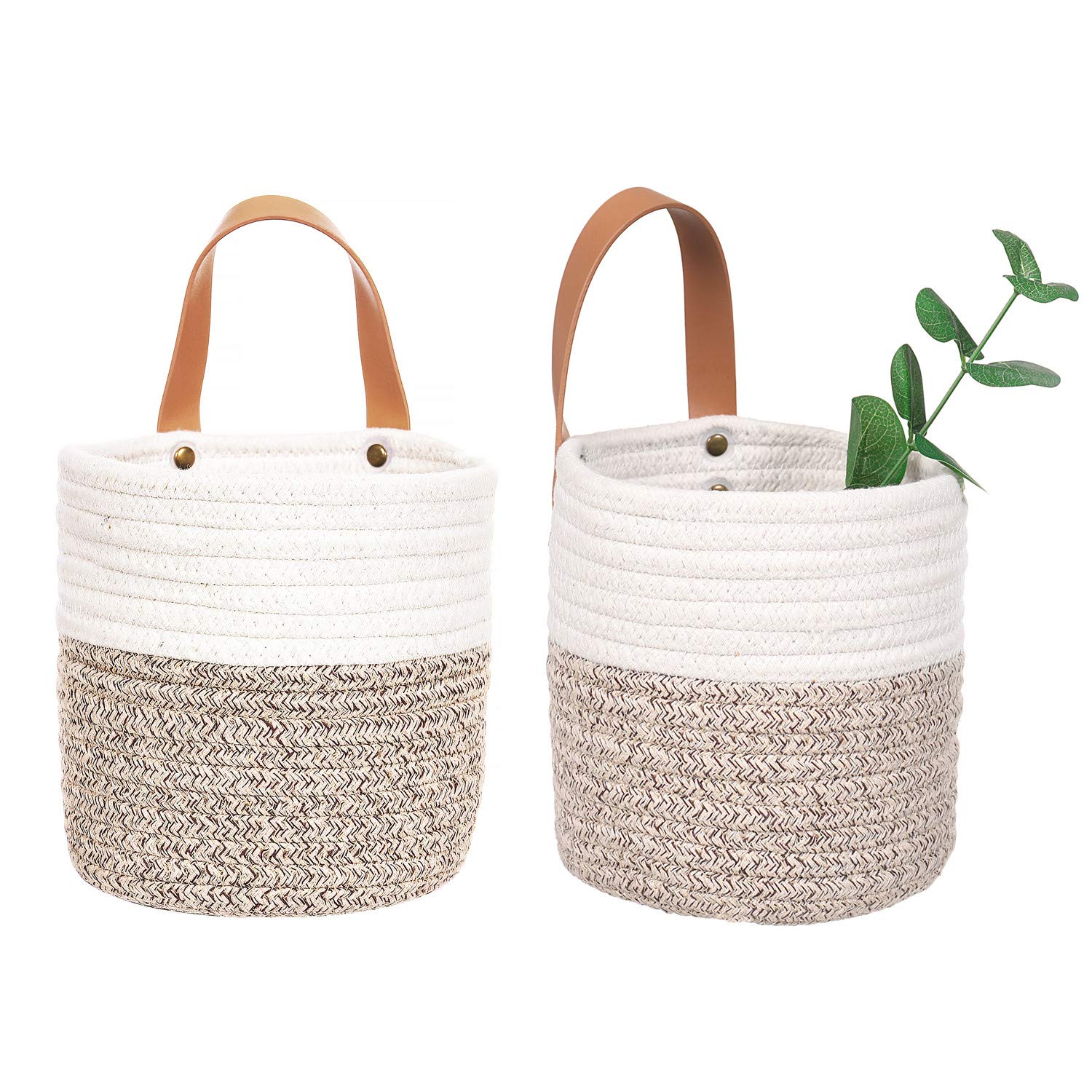 2-Pack Small Hanging Baskets - Cotton Rope Wall Storage Baskets with Handles, 6