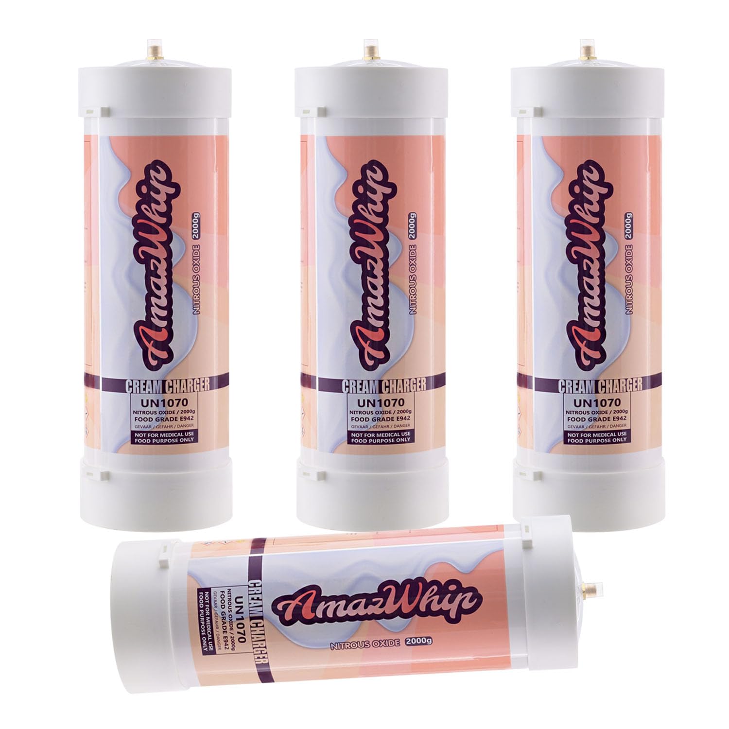Premium 3.3L Whipped Cream Charger Tanks - 4 Pack of Food Grade N2O Cartridges for Professional Desserts, Coffee Toppings & Cocktail Garnishes