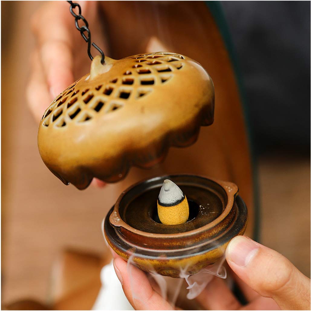 Ceramic Lotus Backflow Incense Burner - Hanging Aromatherapy Diffuser for Meditation, Yoga & Relaxation - Sandalwood Incense Holder for Home Decor & Spiritual Use