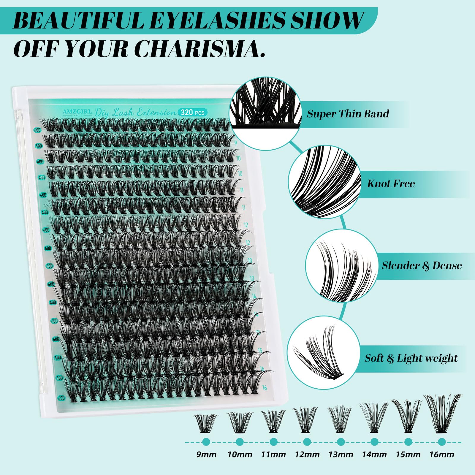 320Pcs DIY Individual Eyelash Extension Kit - Professional Lash Clusters, Bond, Seal & Remover Set with Applicator Tool (40D, D-Mix 9-16mm) for Salon-Quality Lashes at Home | Perfect for Bridal, Party & Daily Makeup Looks