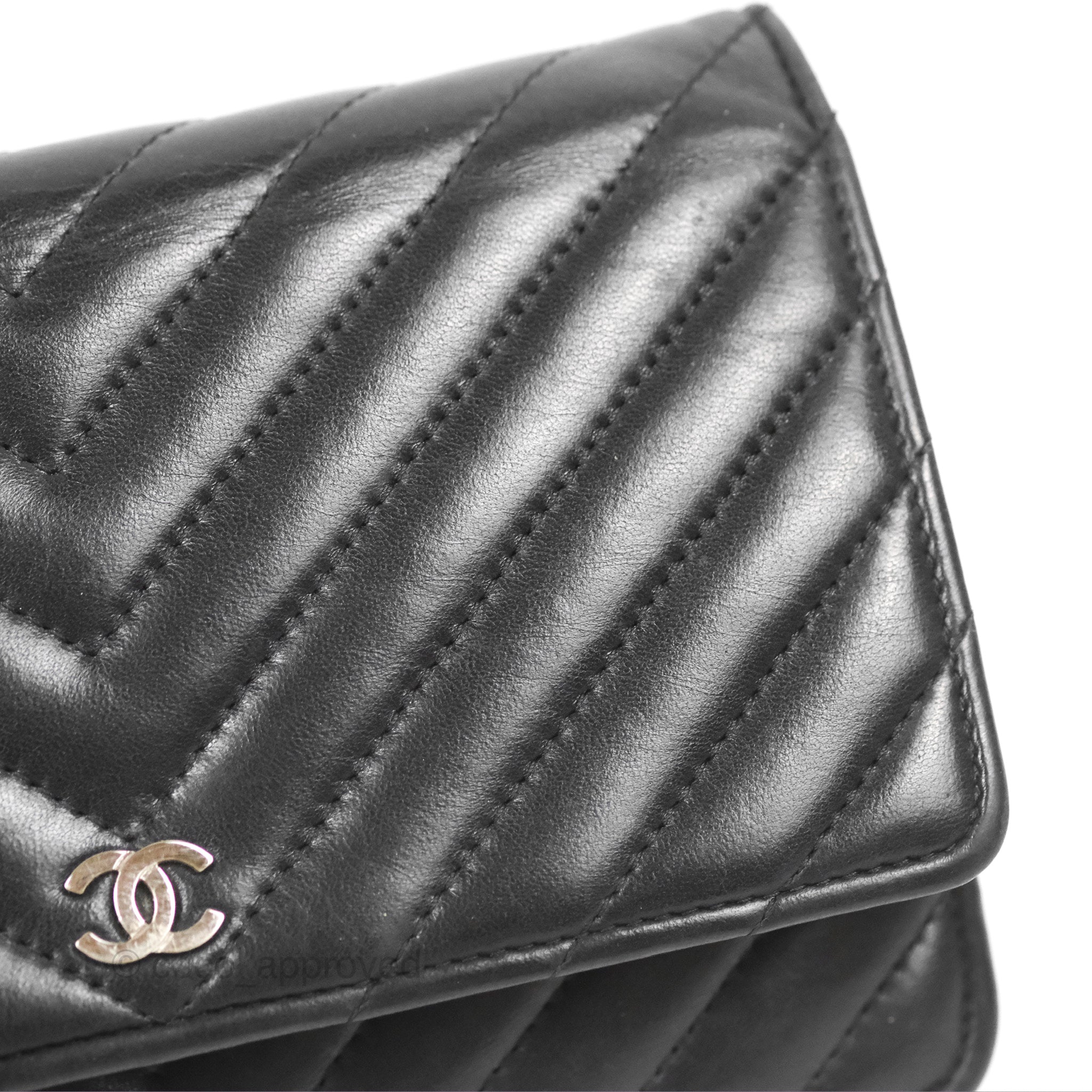 Chanel Classic Chevron Wallet on Chain WOC - Black Lambskin Leather with Silver Hardware | Crossbody Bag for Women, Perfect for Evening Events & Daily Use