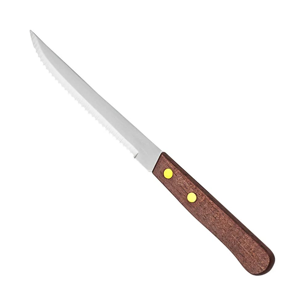 96-Pack Serrated Edge Pointed Tip Steak Knives - 4.5 Inch Stainless Steel Blades with Wooden Handles for Restaurants, BBQ, Steakhouse & Home Dining