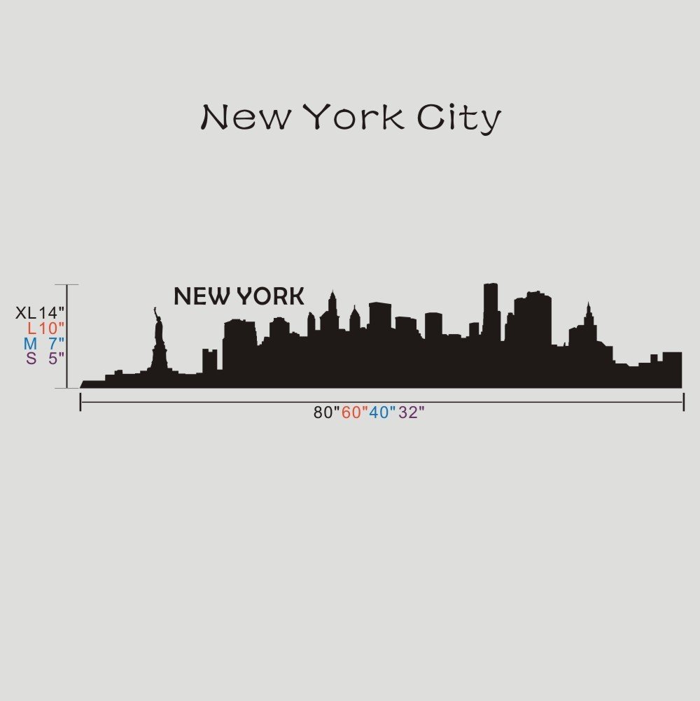 Vinyl New York City Skyline Wall Decal - XX-Large Black Wall Sticker for Living Room Decor | Removable Wall Mural & Graphic Art | Perfect for Home, Office, or Nursery Decoration