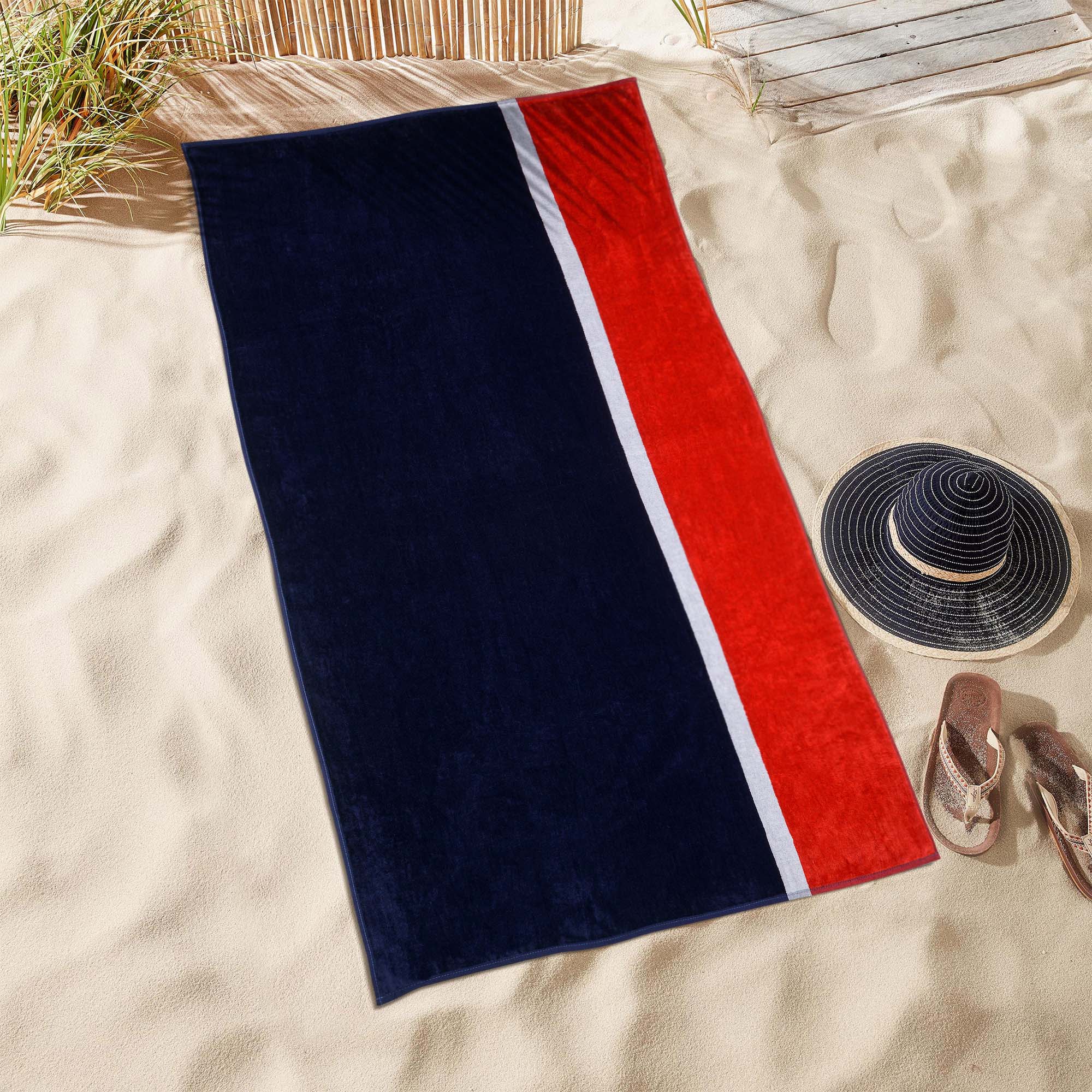 Extra Large Absorbent Striped Beach Towel Set of 2 - 34x64 Inches, Soft Quick-Dry Cotton for Pool, Yoga, Gym & Outdoor Activities