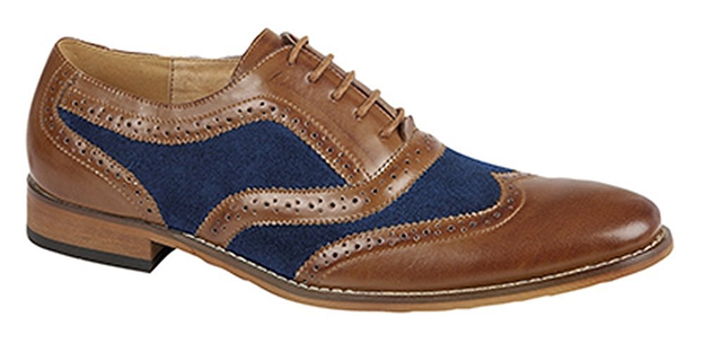 Gatsby Men's Brogue Shoes Tan Brown with Blue - UK 9 for Formal & Casual Wear