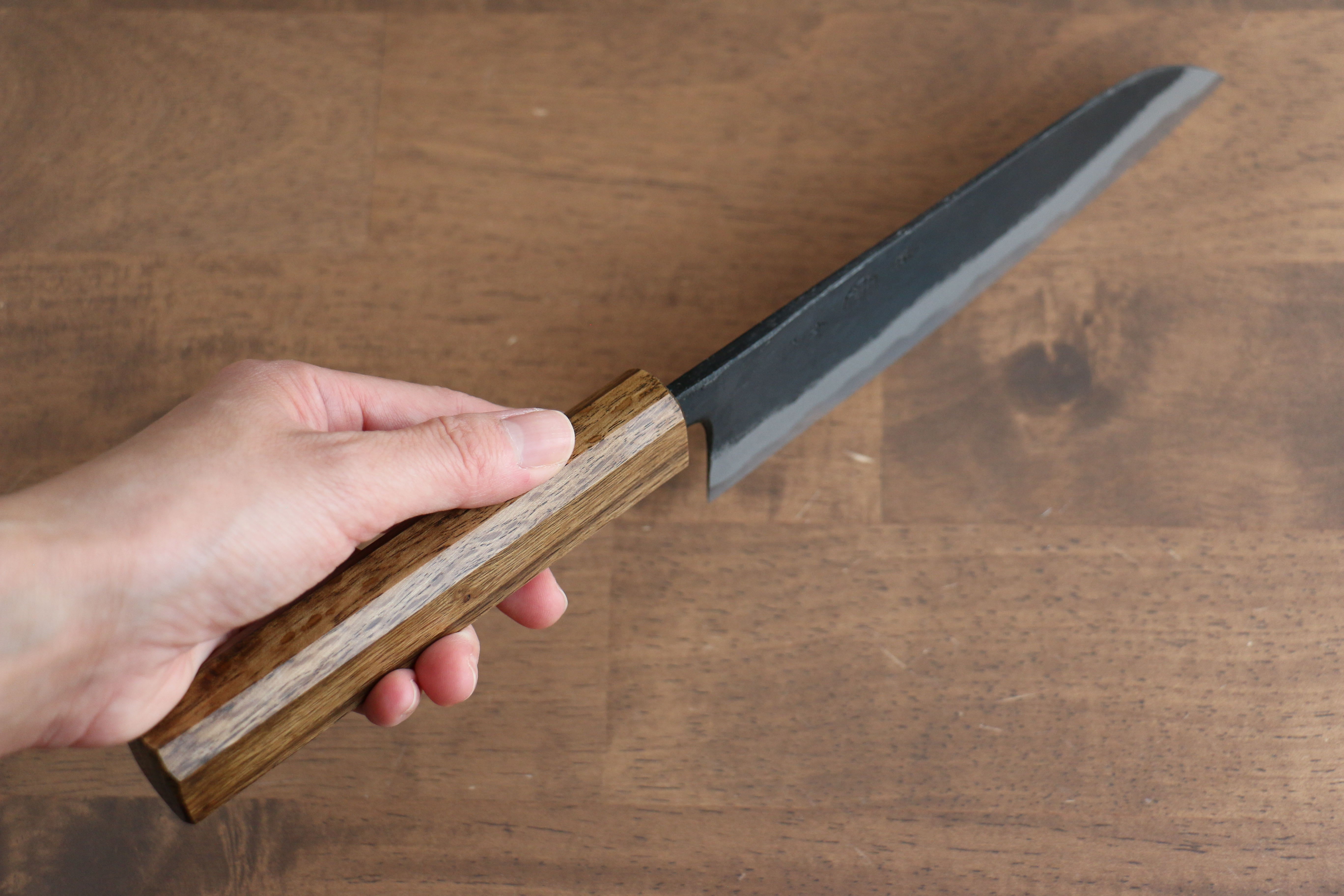 Premium Kyohei Shindo Blue Steel Santoku Knife 170mm - Black Finish, Live Oak Lacquered Handle - Ideal for Slicing, Dicing & Chopping Vegetables, Meat & Fish