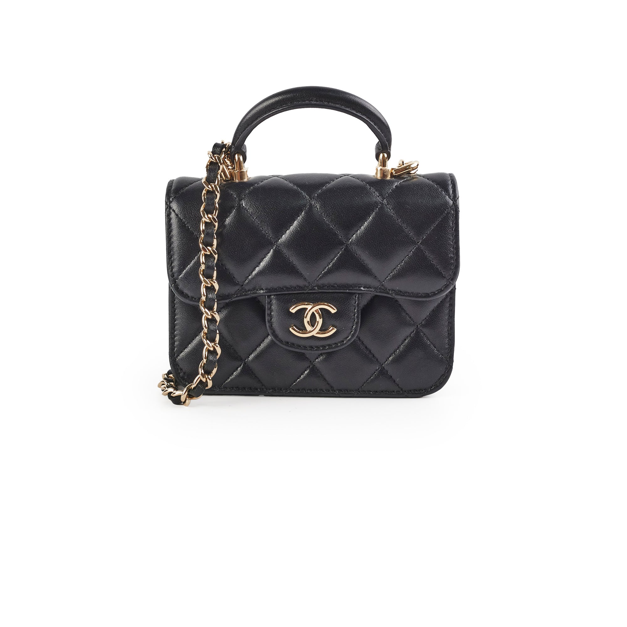 Chanel 21k Micro Top Handle Bag - Genuine Lambskin Leather Black Luxury Handbag for Women | Perfect for Evening Parties, Date Nights & Special Occasions