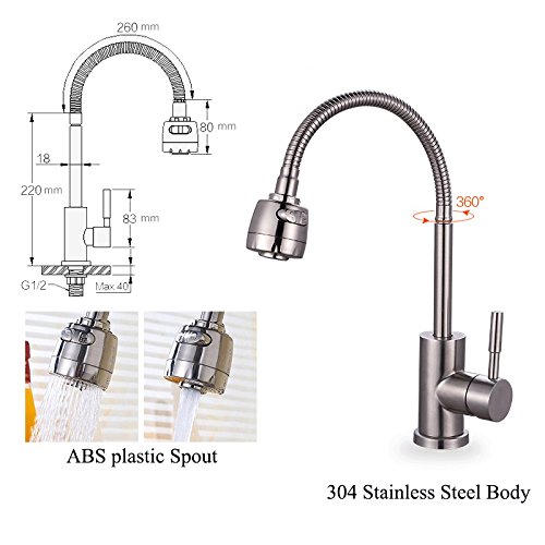 Stainless Steel 360° Swivel Dual Spout Kitchen Sink Faucet - Single Hole Mixer Tap for Modern Home & Restaurant Use