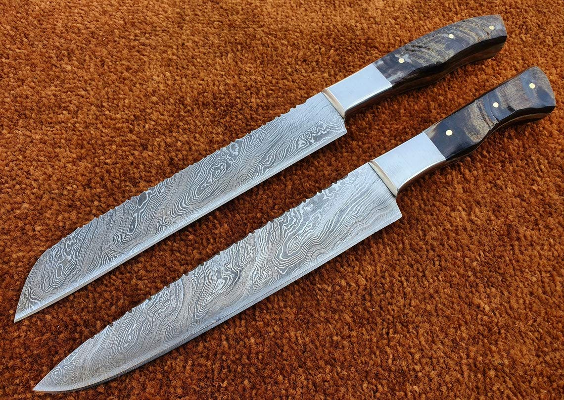 Premium Handmade Damascus Steel Chef Knives - Custom Kitchen Knife Set for Professional Chefs & Home Cooking | Perfect for Slicing, Dicing & Food Preparation