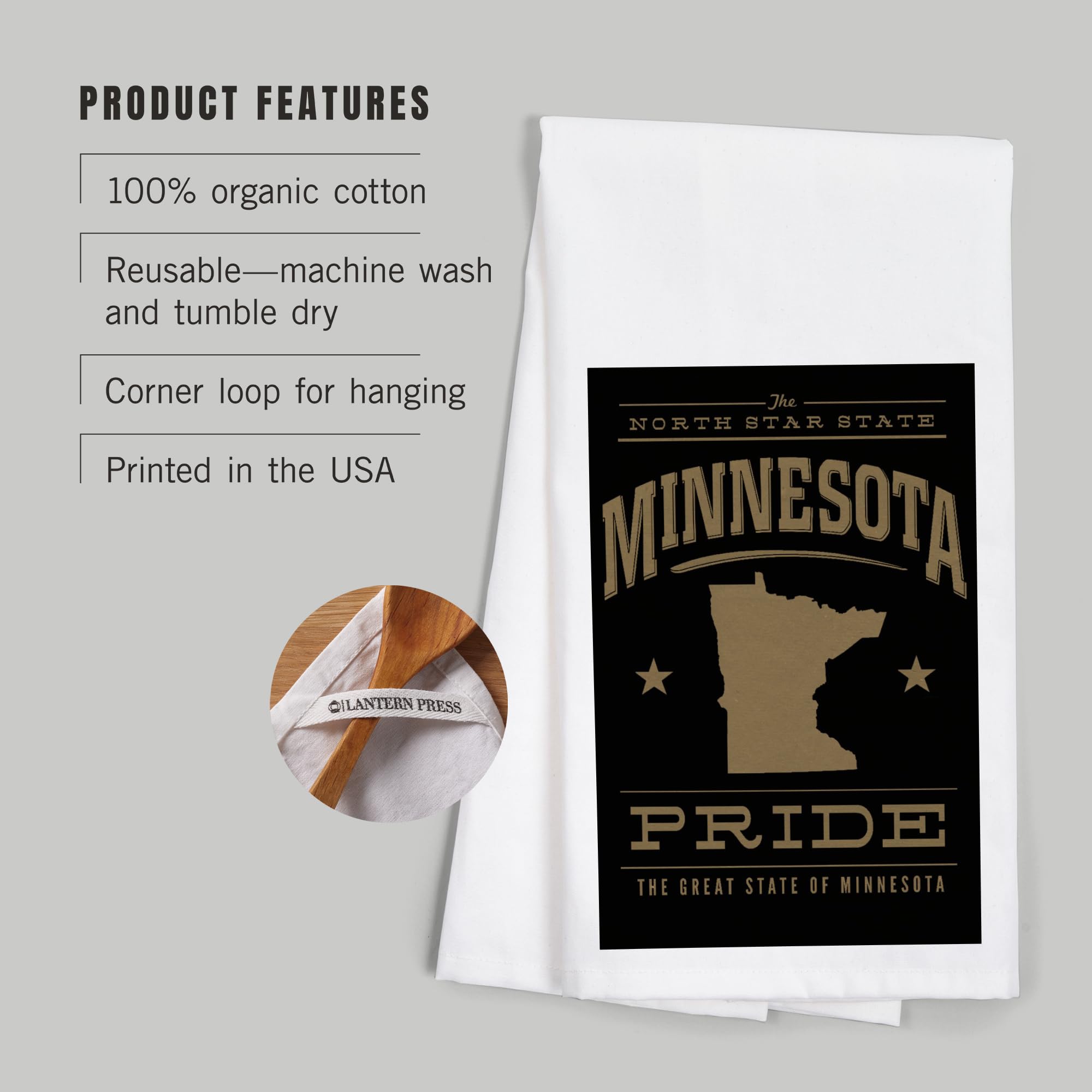 Minnesota State Pride Gold on Black Cotton Tea Towel - 100% Cotton Decorative Hand Towel for Kitchen, Home Decor & Gifts - Perfect for Dish Drying, Wall Art, and Housewarming Presents