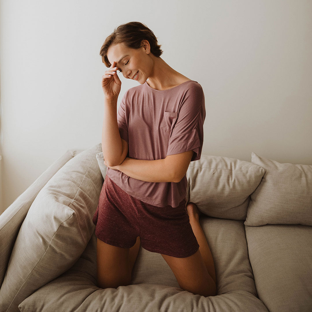 Daze Women's Casual Shorts - Soft Heather Maroon Lounge Shorts for Summer, Yoga, and Home Relaxation
