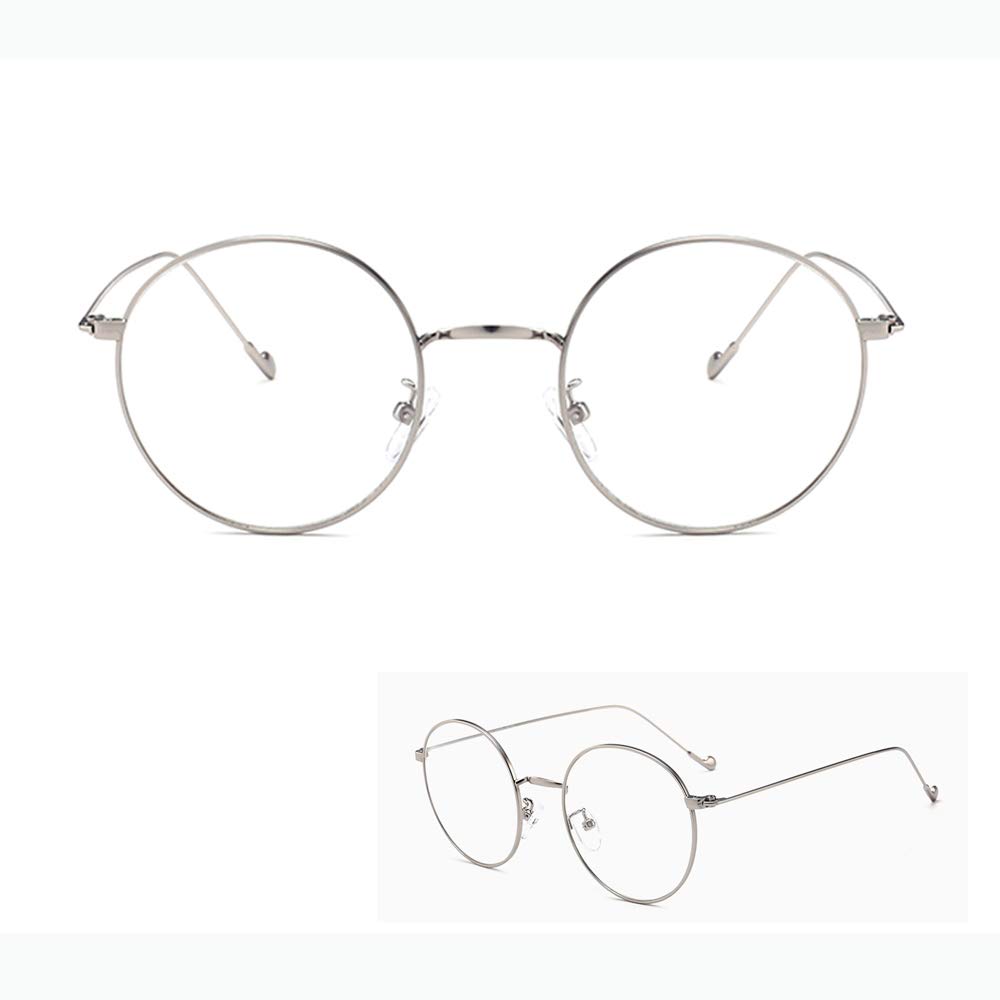 WYZQQ Retro Round Metal Frame Clear Lens Non-Prescription Eyeglasses | Blu-ray & Radiation-Proof Computer Goggles | Gaming Glasses for Office, Gaming & Screen Use