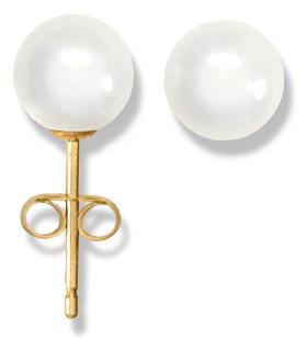 14K Yellow Gold 6mm Cultured Pearl Stud Earrings for Women - Classic Elegant Jewelry Gift for Wedding, Anniversary & Special Occasions
