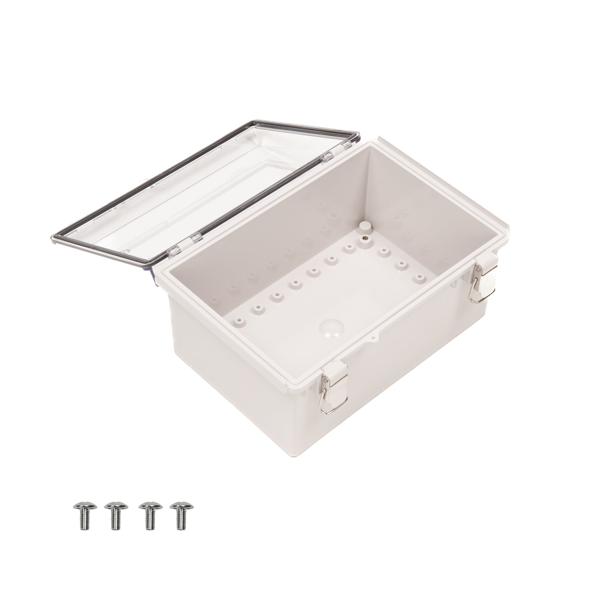 Boxco P Series 7.48 x 11.02 x 5.51 Inches (190 x 280 x 140mm) Waterproof Plastic Enclosure - IP67 Rated, IK08 Impact Resistant, Polycarbonate (PC) Material with Transparent Cover, Molded Hinge & Latch - Ideal for Outdoor Electrical Equipment, Industrial Control Boxes & Harsh Environment Protection