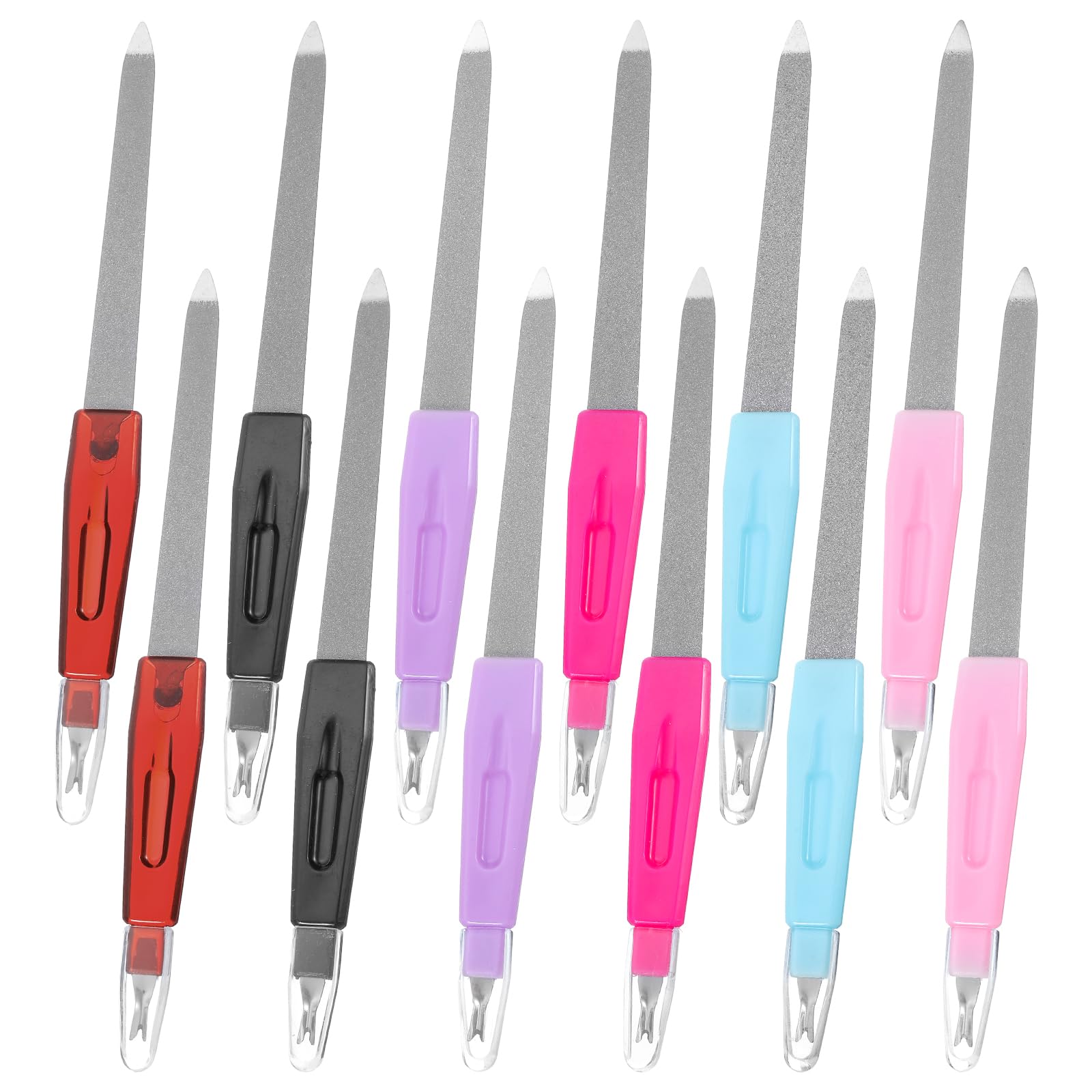 12 Pcs Professional Stainless Steel Nail File Kit - Metal Nail Files, Cuticle Trimmer & Manicure Tools for Women | At-Home & Salon Nail Care, Travel Grooming Essentials