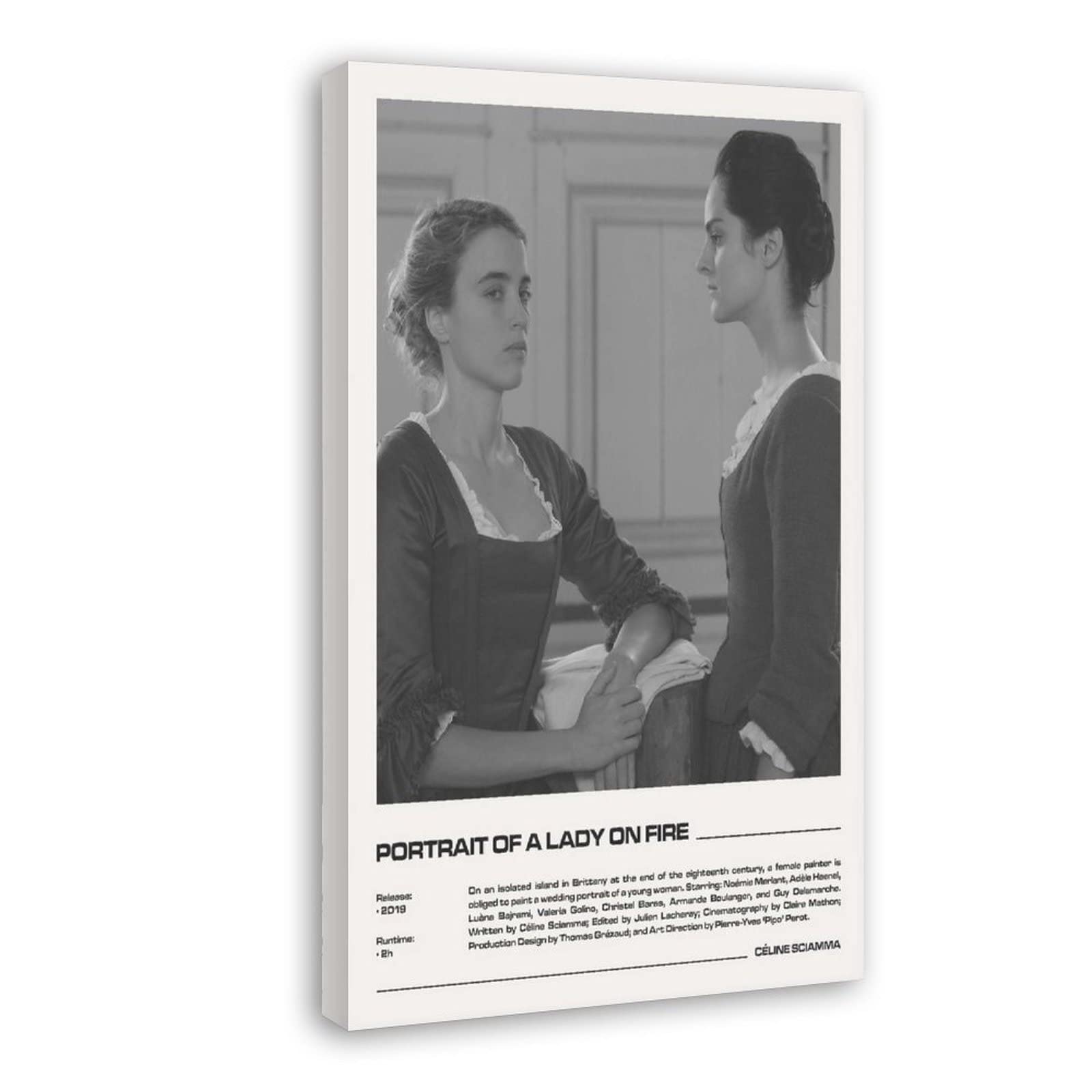 Portrait of A Lady on Fire Movie Poster - Black & White Canvas Wall Art Print (24x36 Inch / 60x90cm) - Frame-style Home Decor for Living Room, Bedroom & Office