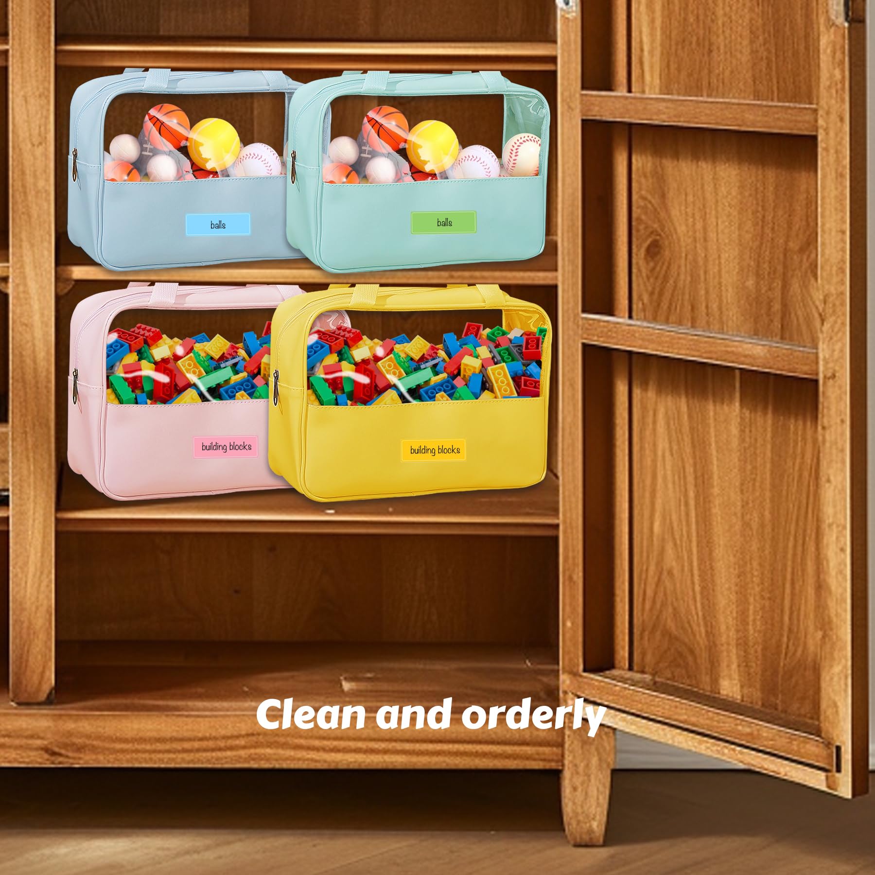 4-Pack Large PU Leather Toy Organizer Bags with Zipper - Waterproof Storage for Board Games, Building Blocks, Clay & Toys - Portable Handheld Design for Home, Travel & Playroom Organization