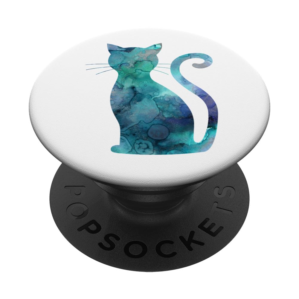 Cat Mint Teal Watercolor PopSocket Swappable Grip for Phones & Tablets - Perfect for Home, Office, and Travel Use