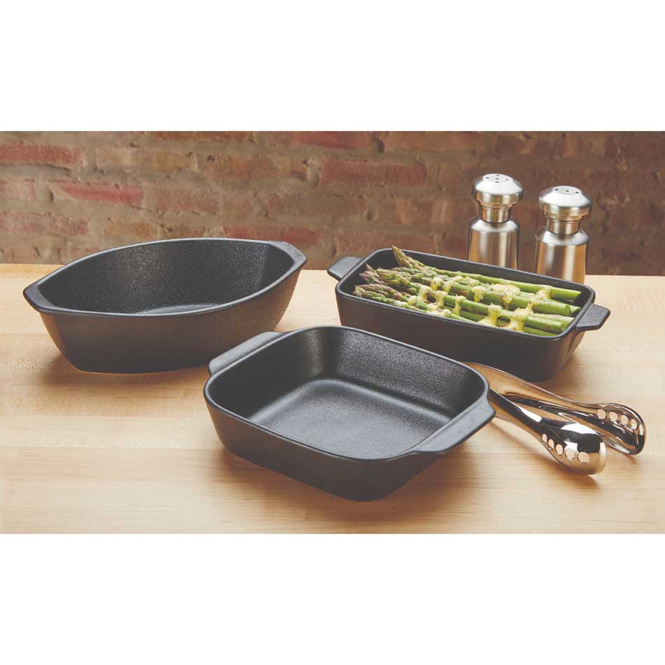 American Metalcraft PBB9 Porcelain Rectangular Casserole Dish with Handles - 20 oz, 7x4x2 Inches, Black Matte Finish - Perfect for Baking, Serving & Entertaining - Oven & Dishwasher Safe