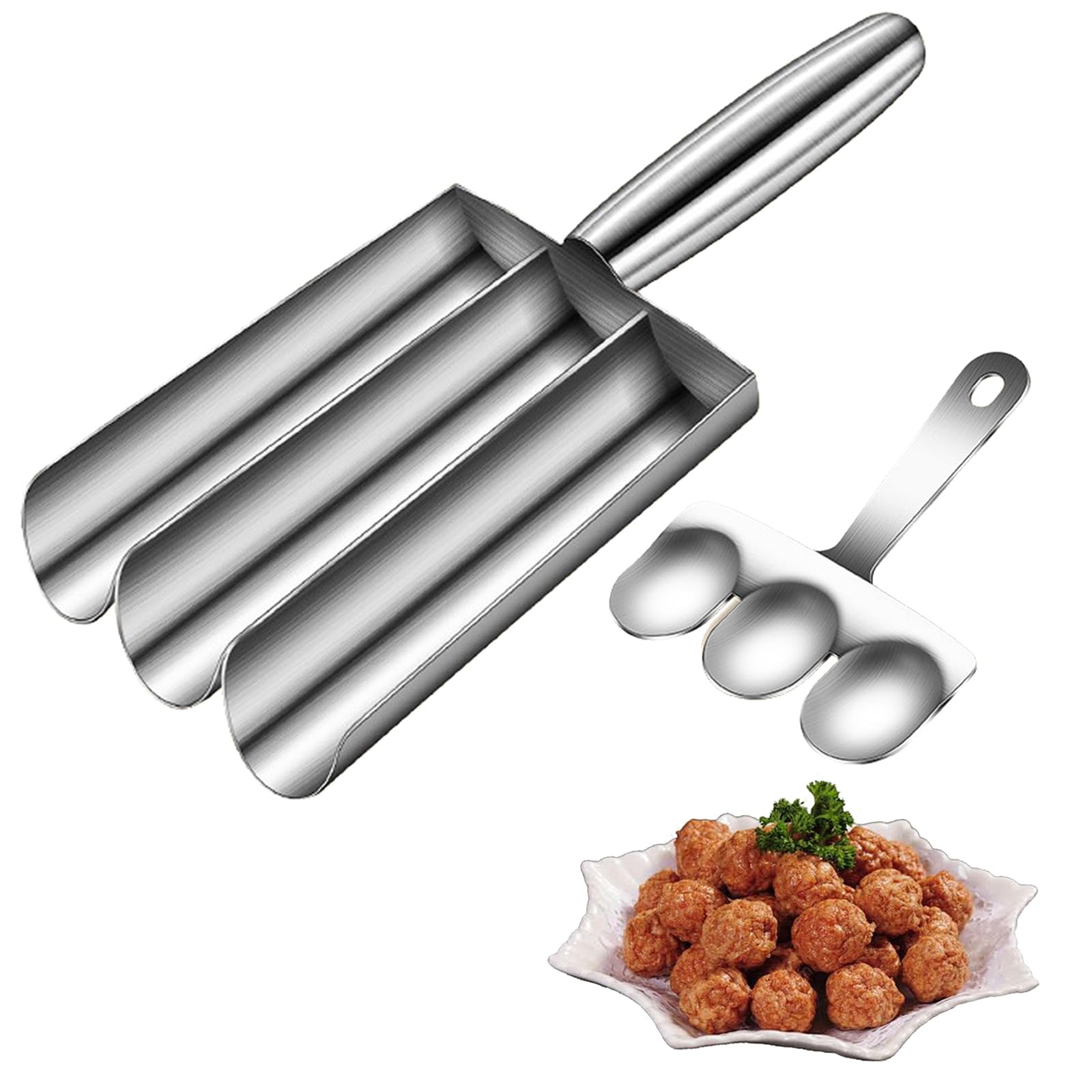 Stainless Steel Meatball Maker Tool - Triple Scoop Ball Mold with Cutting Edge for Easy Homemade Meatballs | Perfect for Meatball Lovers, Kitchen Enthusiasts & Italian Cooking | Ideal for Meal Prep, Party Snacks & Family Dinners