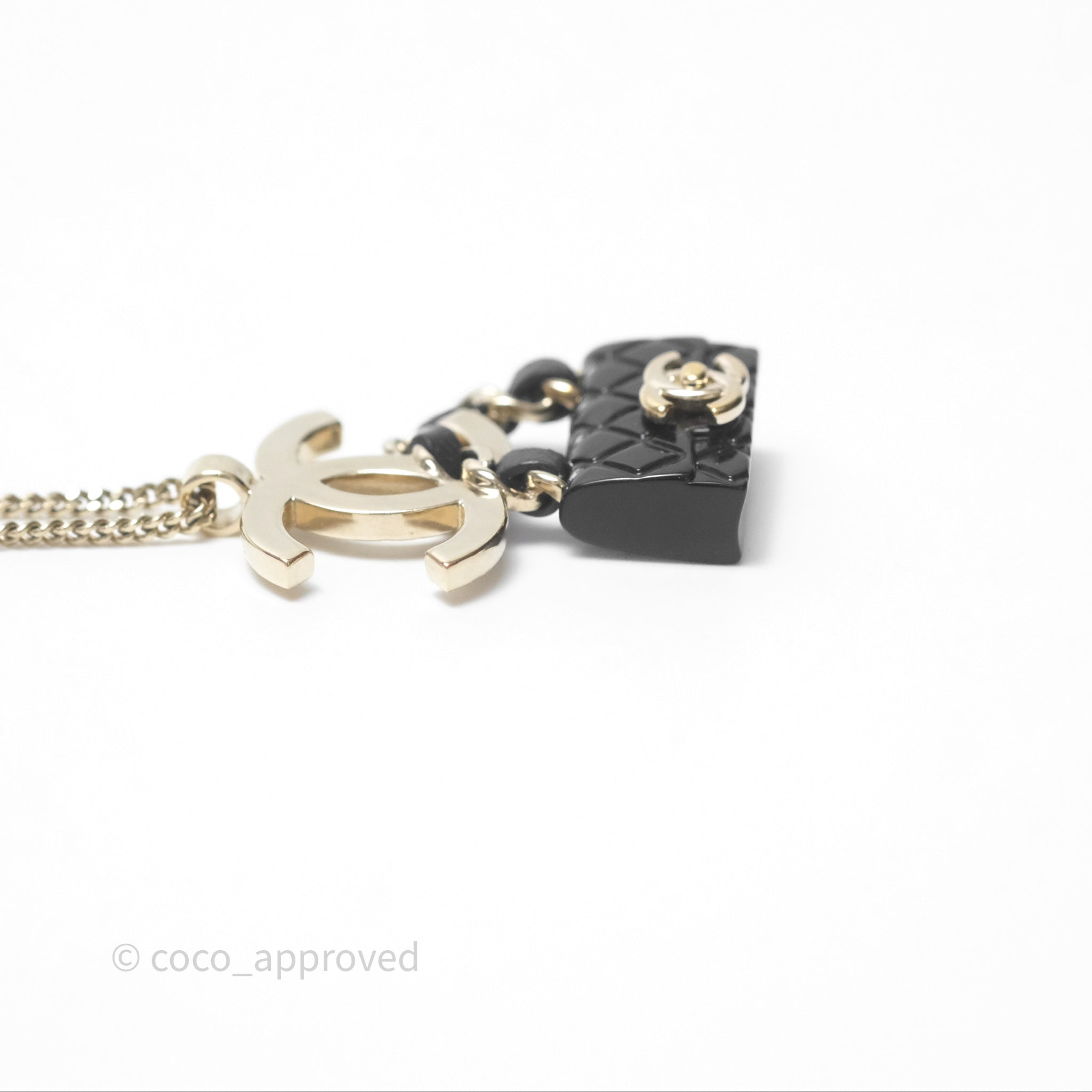 Chanel CC Black Flap Bag Pendant Necklace in Gold Tone - Elegant Jewelry for Women, Perfect Gift for Birthday, Anniversary & Special Occasions