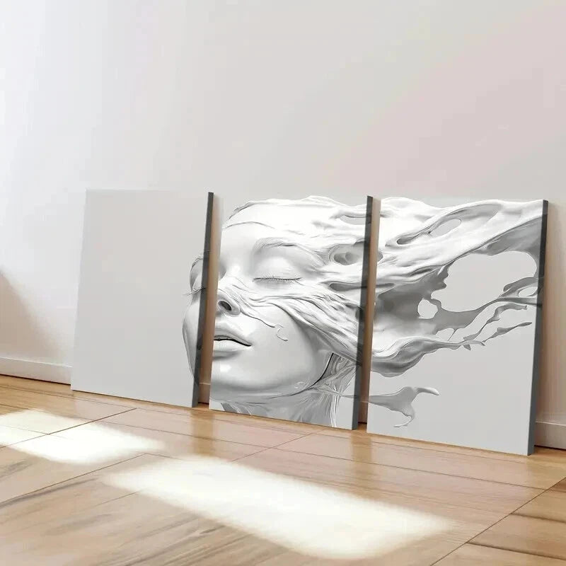 3-Piece Abstract White Female Head Sculpture Wall Art Set - Framed Canvas 50x70cm | High Quality Print | 100% Australian Made | Ready to Hang | Perfect for Living Room, Bedroom & Office Decor