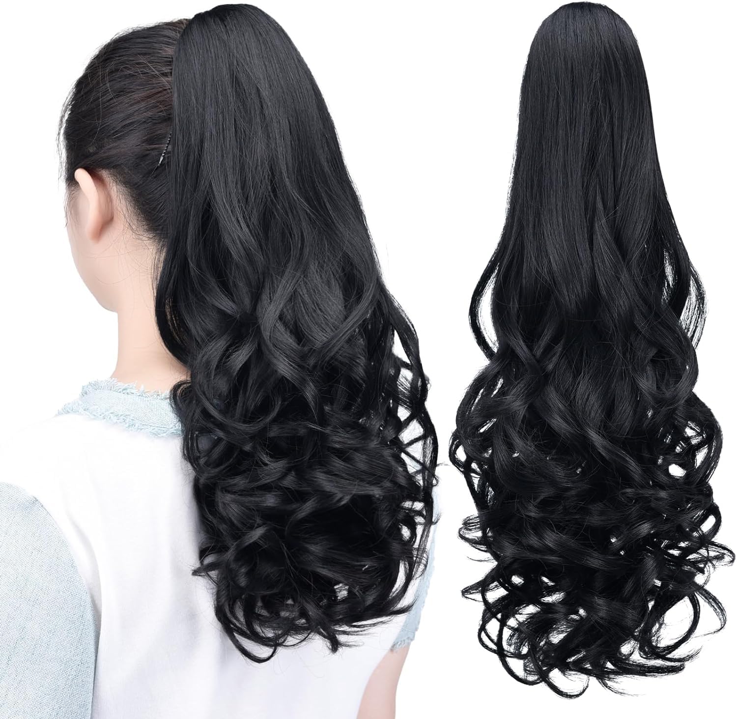 Premium Synthetic Fiber Pema Hair Extensions & Wigs - Instant Volume Ponytail Clip-in (Black) | Perfect for Parties, Weddings & Daily Styling