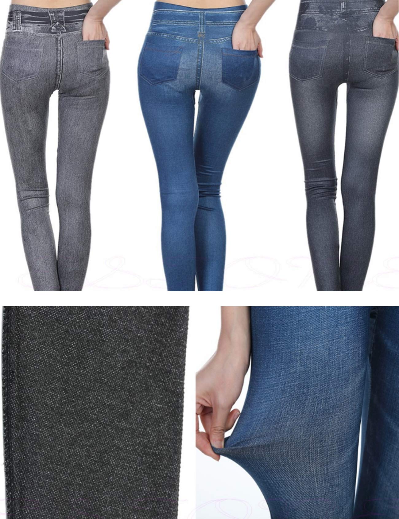 Legou Women's Stretchy Faux Denim Leggings - Warm & Comfortable Winter Pants for Casual Wear, Workout & Lounge