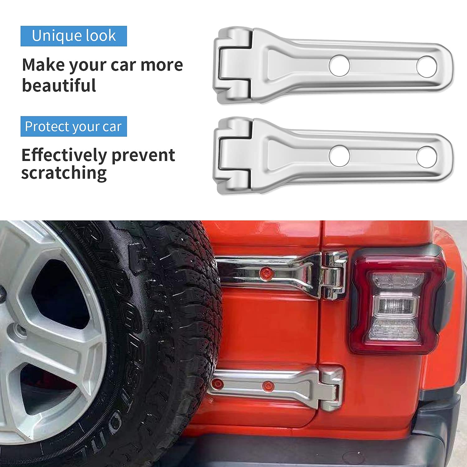 Jeep Wrangler JL 2018-2021 Spare Tire Bracket Hinge Cover - ABS Silver Exterior Accessories (2-Piece Set) - Perfect for Off-Roading & Custom Jeep Upgrades