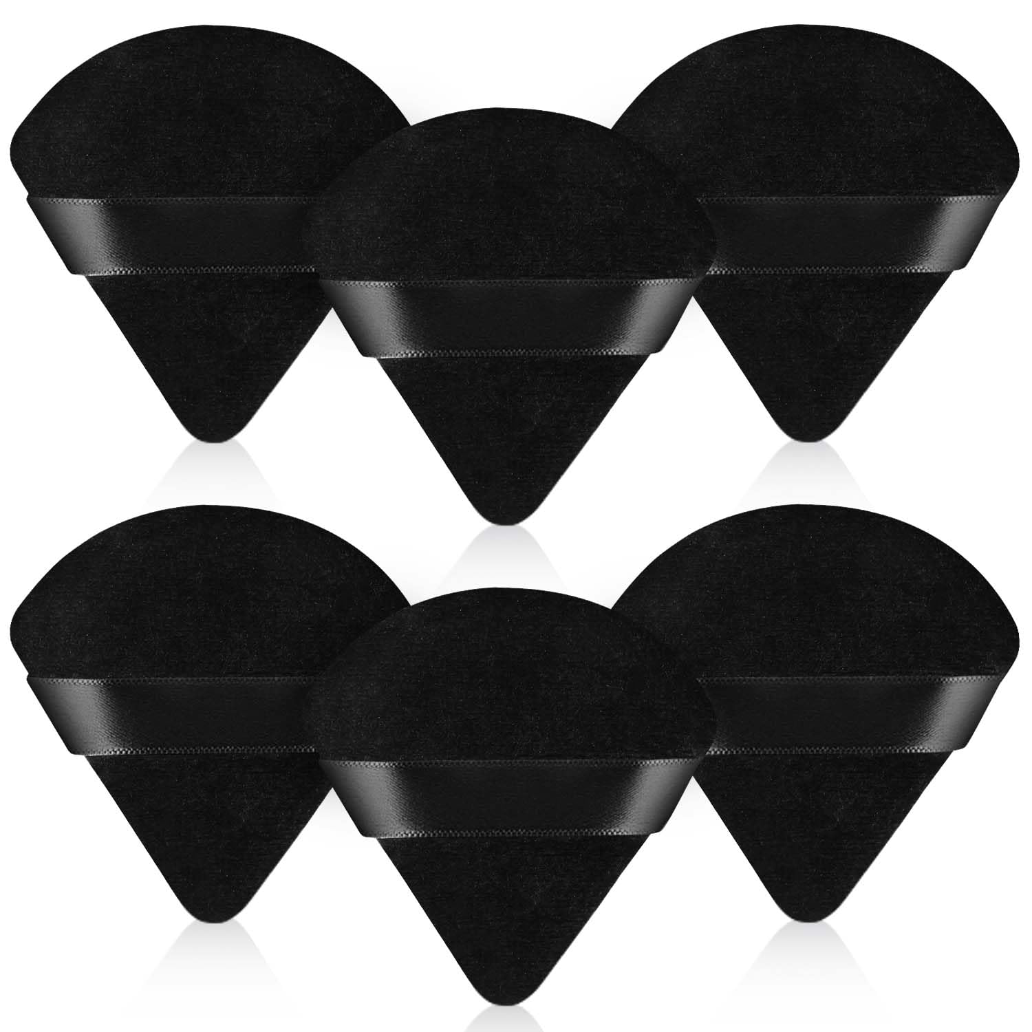 6-Piece Soft Velour Triangle Powder Puff Set - Premium Makeup Sponges for Loose & Body Powder - Black Beauty Blender for Flawless Finish - Perfect for Contouring, Baking & Everyday Makeup Application