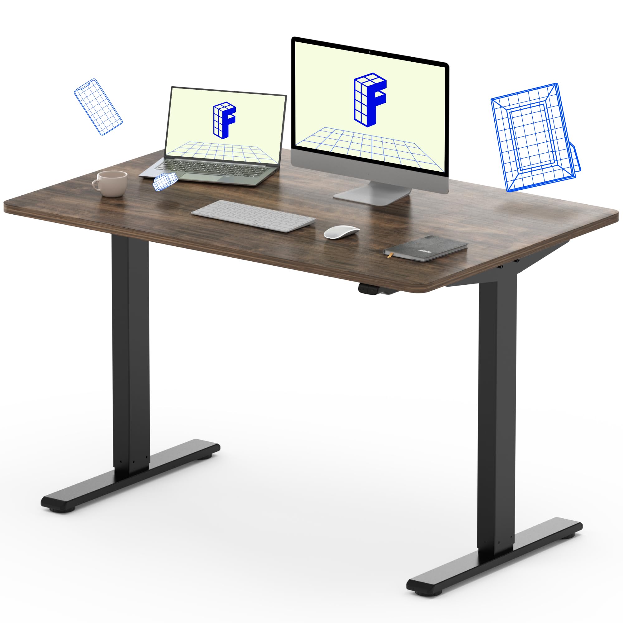 FLEXISPOT Electric Standing Desk - Adjustable Height Sit Stand Desk with Black Frame & Grey Wood Grain Top (48x30 Inches) for Home Office, Gaming & Workspace Ergonomics