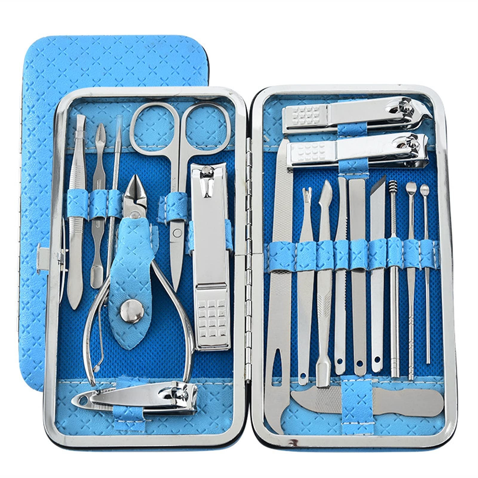 TOMYEUS 19-Piece Professional Manicure & Pedicure Set - Nail Clippers, Cuticle Pliers, Nail Scissors, Grooming Kit for Home & Travel (Blue) - Perfect for Salon-Quality Nail Care & Personal Grooming