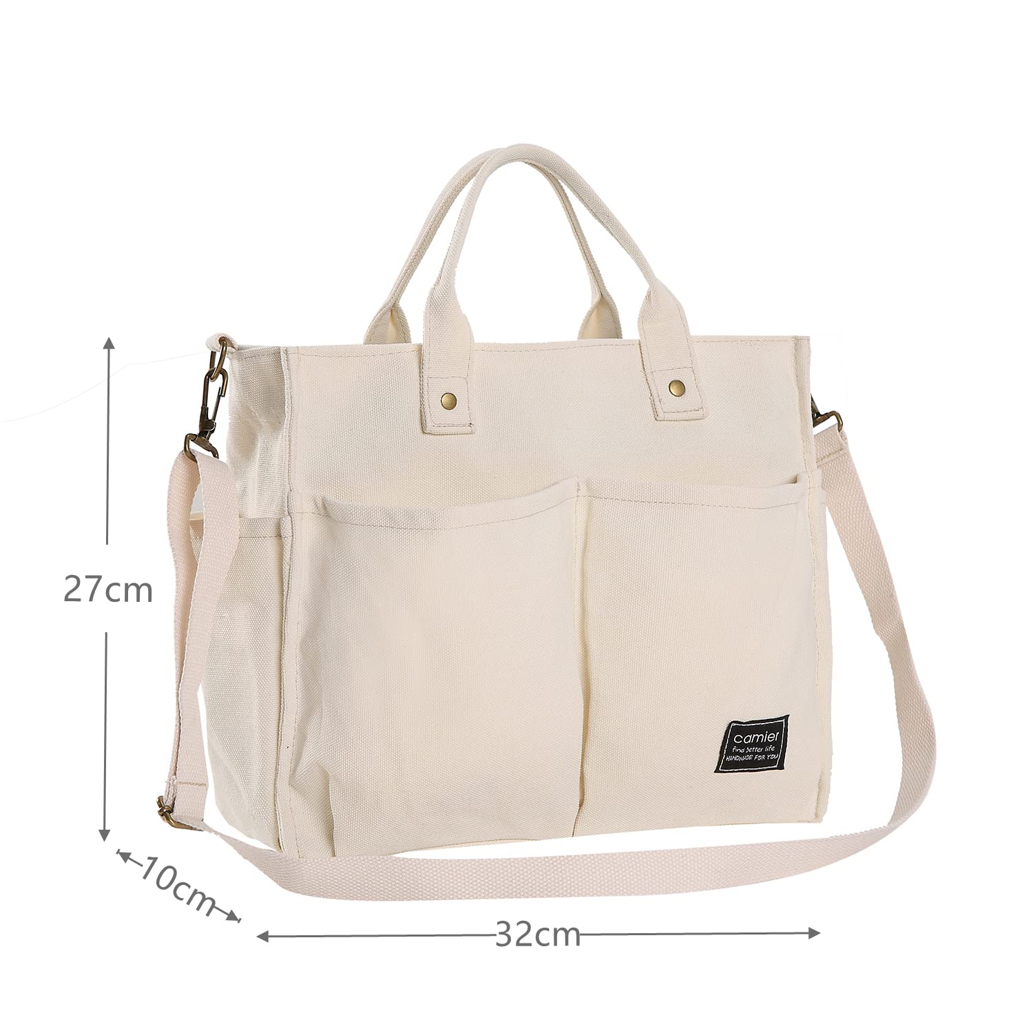 GloriaNguyen Women's Zip Closure Canvas Tote Bag with Pockets - Stylish Hobo Shoulder Handbag for Beach, School, Work, Travel & Daily Use | Durable Multi-Functional Purse for Shopping, Commuting & Weekend Outings