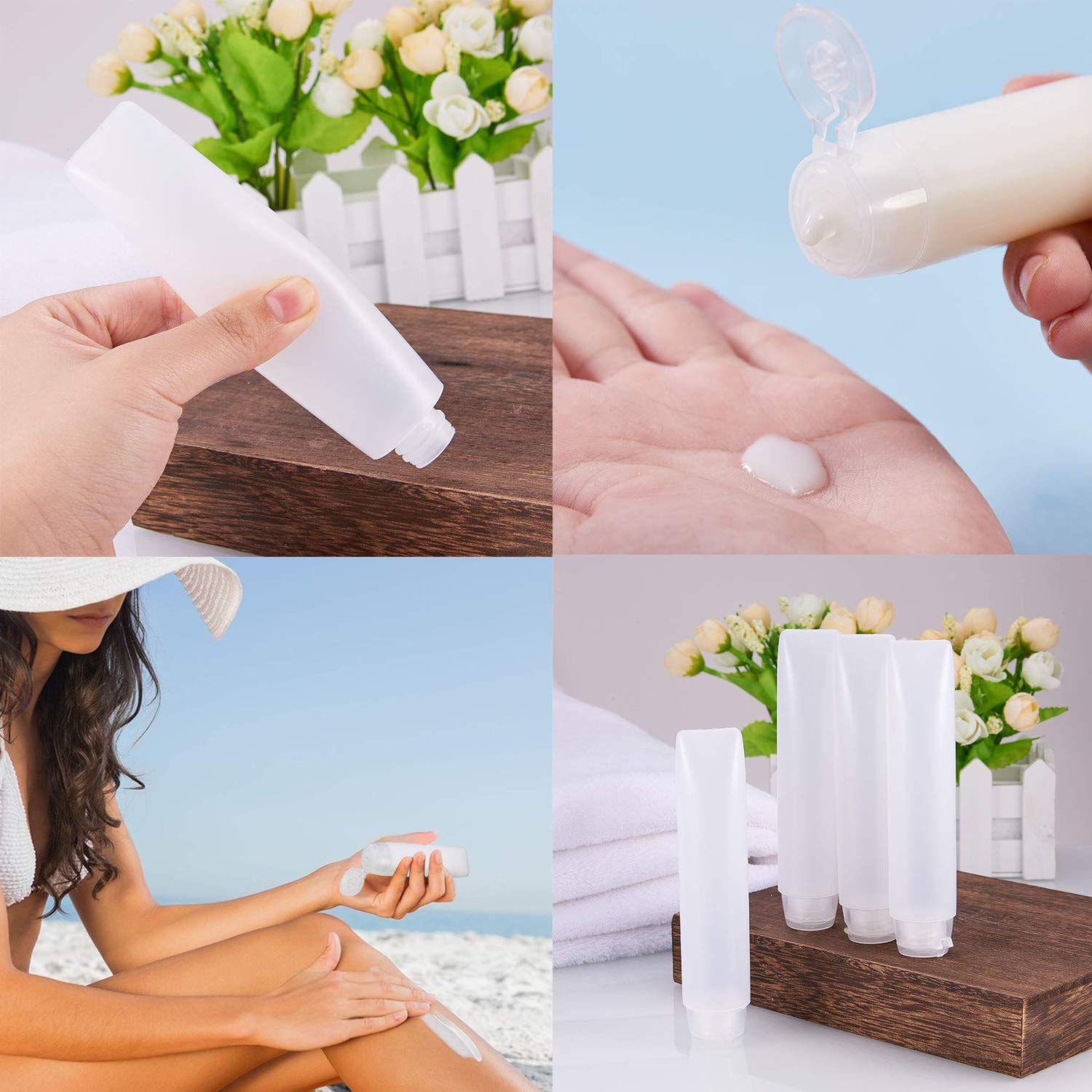 Yalbdopo 6-Pack 50ml Clear Plastic Travel Bottles - Empty Refillable Cosmetic Containers with Flip Top Lids for Shampoo, Conditioner, Lotion & Toiletries | Includes Funnels & Labels | Perfect for Air Travel, Gym Bag & Vacation Essentials