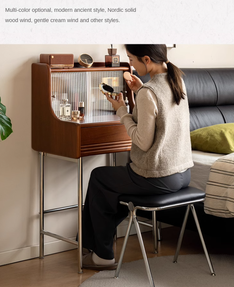 Organic Leather Soft Makeup Stool - Waterproof & Durable Vanity Seat with Storage for Bedroom, Salon, or Dressing Room - Perfect for Makeup Artists & Home Decor