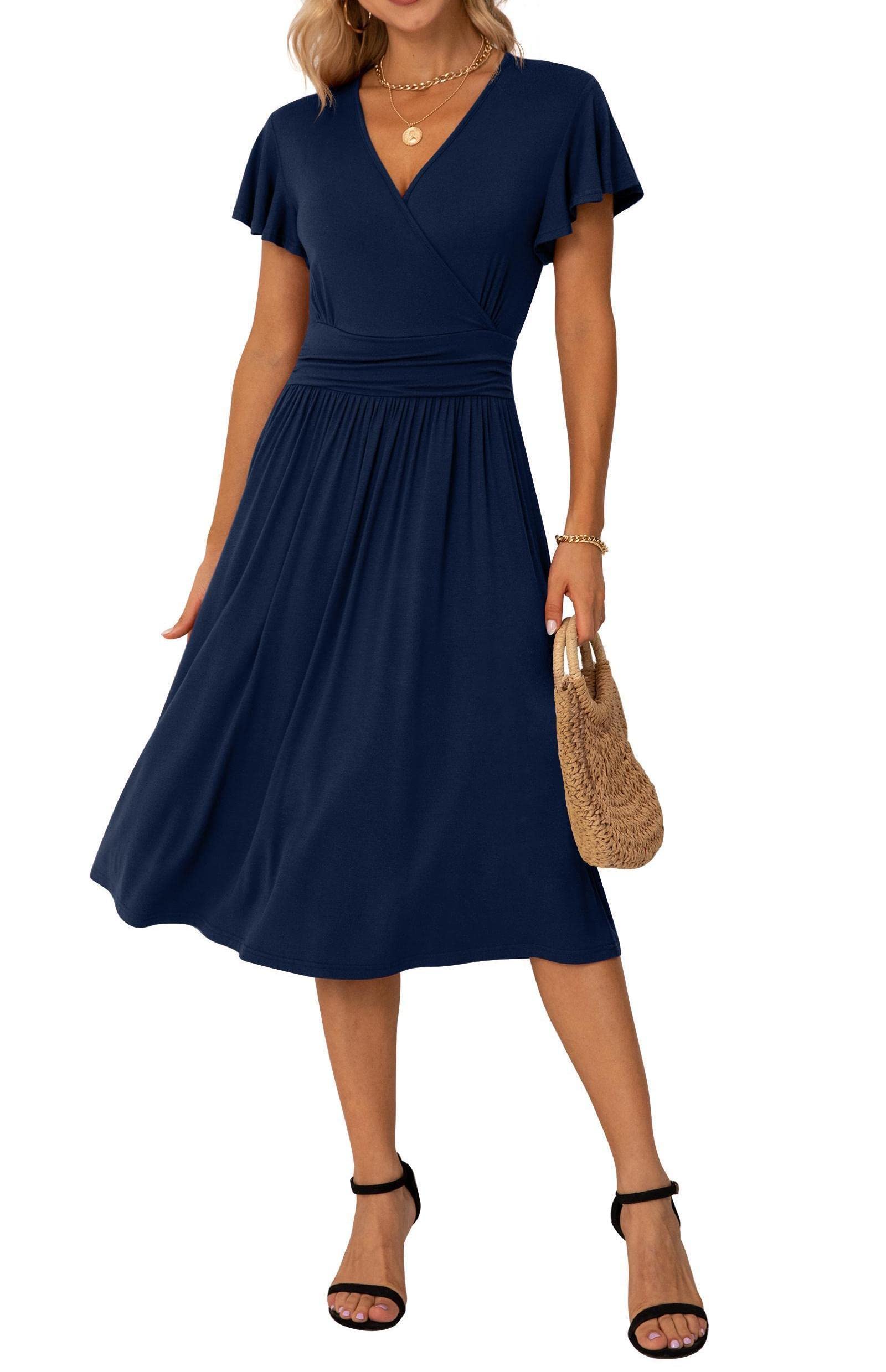 GRECERELLE Women's Spring Summer Casual Dress - Ruffle Wrap V-Neck Short/Long Sleeve Flowy Dress | Perfect for Beach, Vacation, Date Night & Office Wear