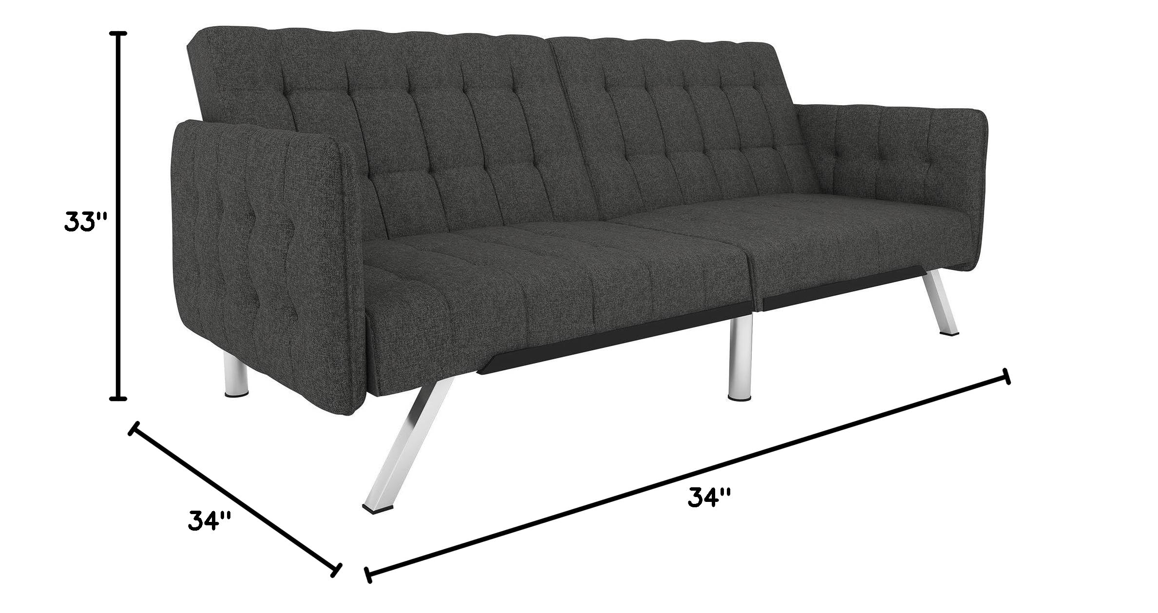 DHP Emily Convertible Futon and Sofa Sleeper - Grey Linen Upholstered Multi-Functional Couch Bed for Small Spaces | Perfect for Apartments, Guest Rooms & Home Offices