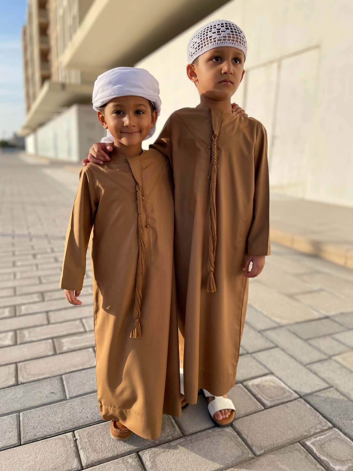 Kids Mustard Emirati Jubba Thobe - Traditional Arabic Dress for Boys & Girls - Perfect for Eid, Weddings & Cultural Events