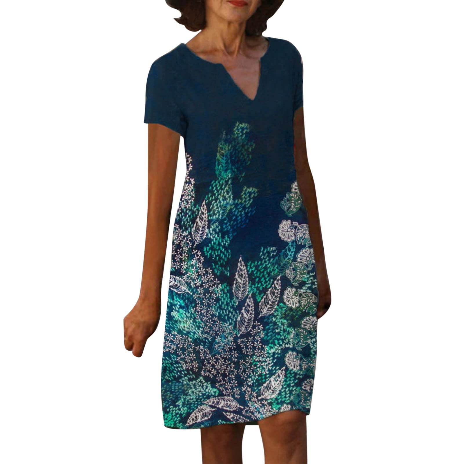 Koolee Women's Casual Floral Mini Dress - Short Sleeve V-Neck Boho Summer & Fall Dress | Perfect for Beach Vacations, Date Nights & Outdoor Parties