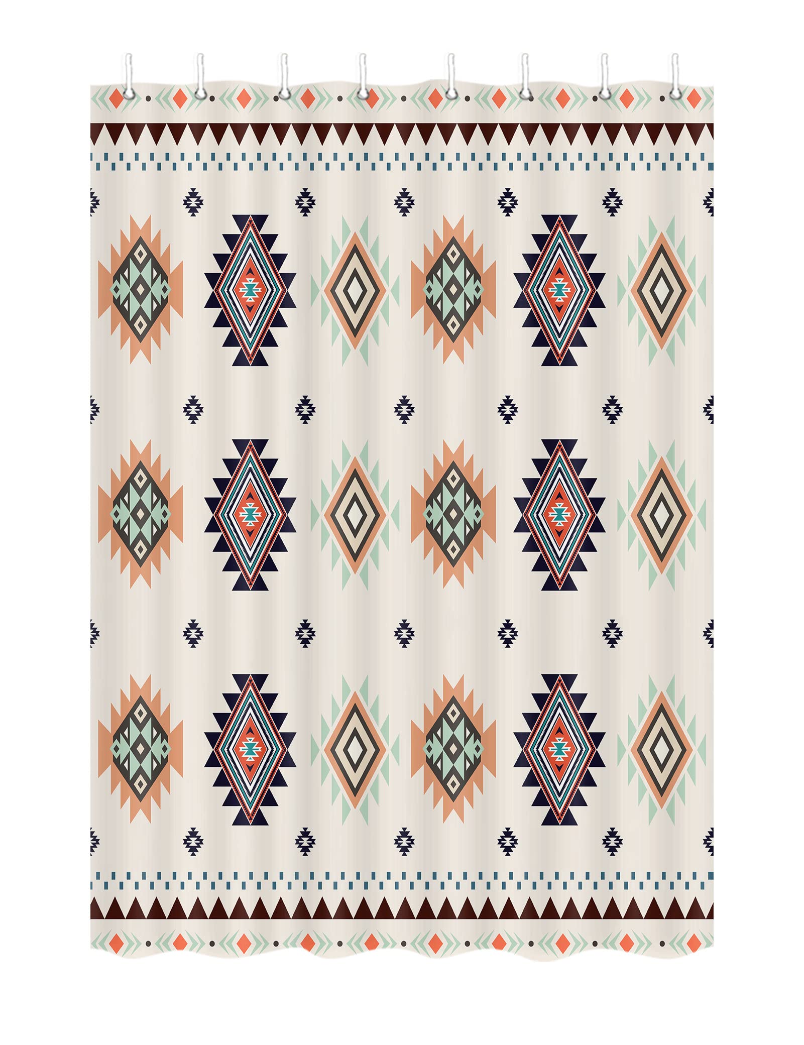 Aztec Western RV Shower Curtain Set - 47x64 Inch Beige Southwestern Camping Fabric Shower Curtain with Hooks for Travel Trailers & Small Bathrooms | Waterproof Outdoor Decor for Campers, Cabins & Tiny Homes