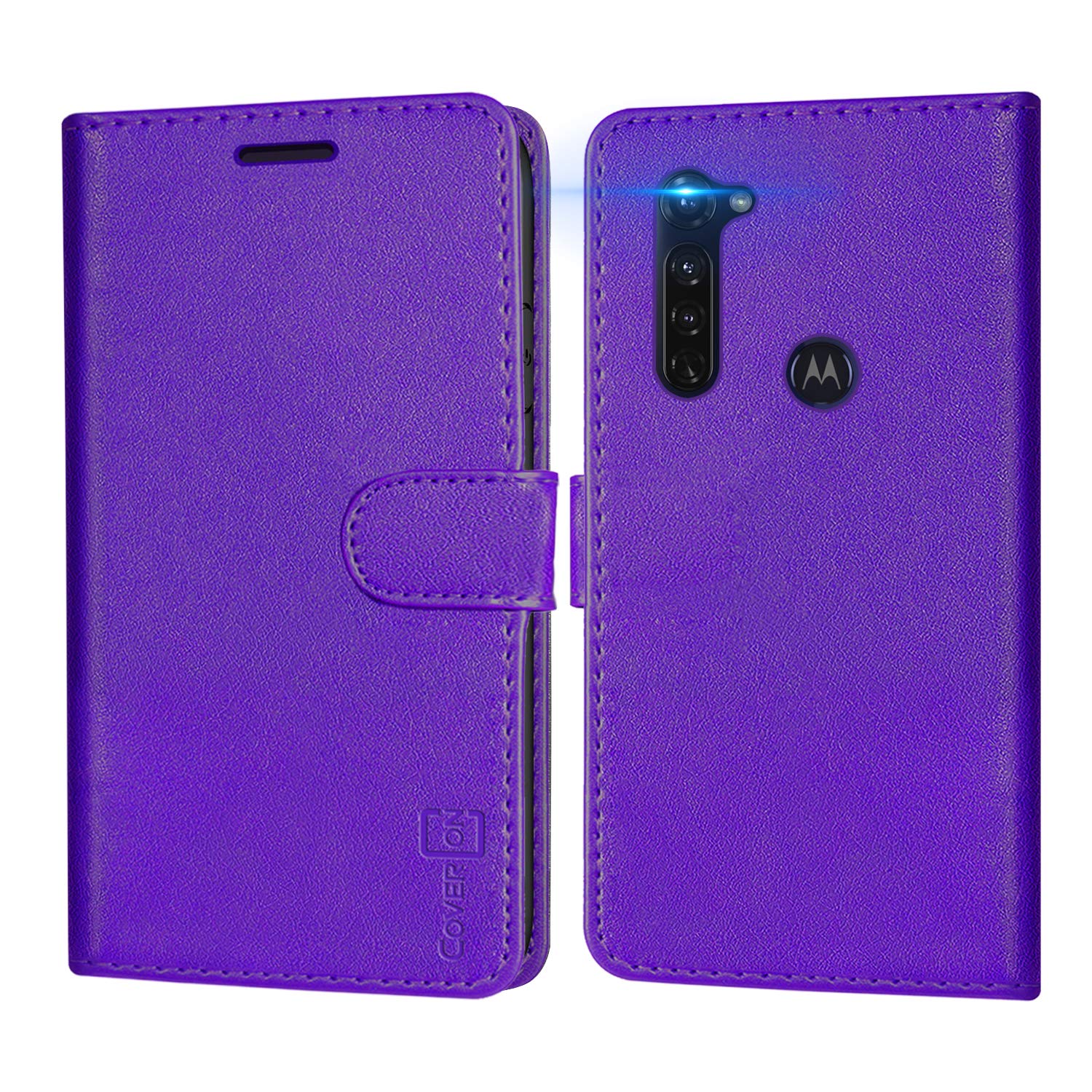 Motorola Moto G8 Power Case with RFID Blocking - PU Leather Flip Folio Stand Wallet Phone Cover (Purple) | Perfect for Daily Use, Travel & Contactless Payment Protection